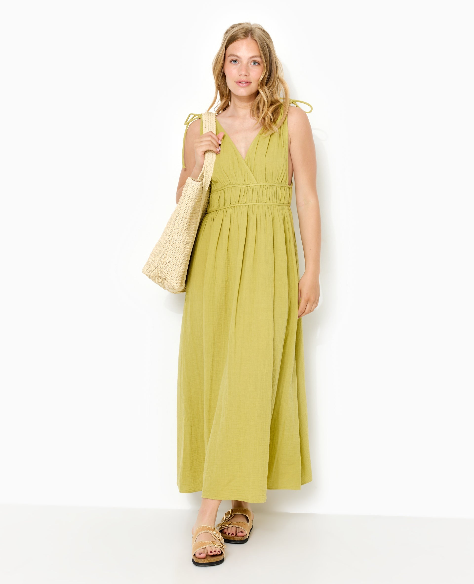 Robe longue en gaze de coton avec nouettes