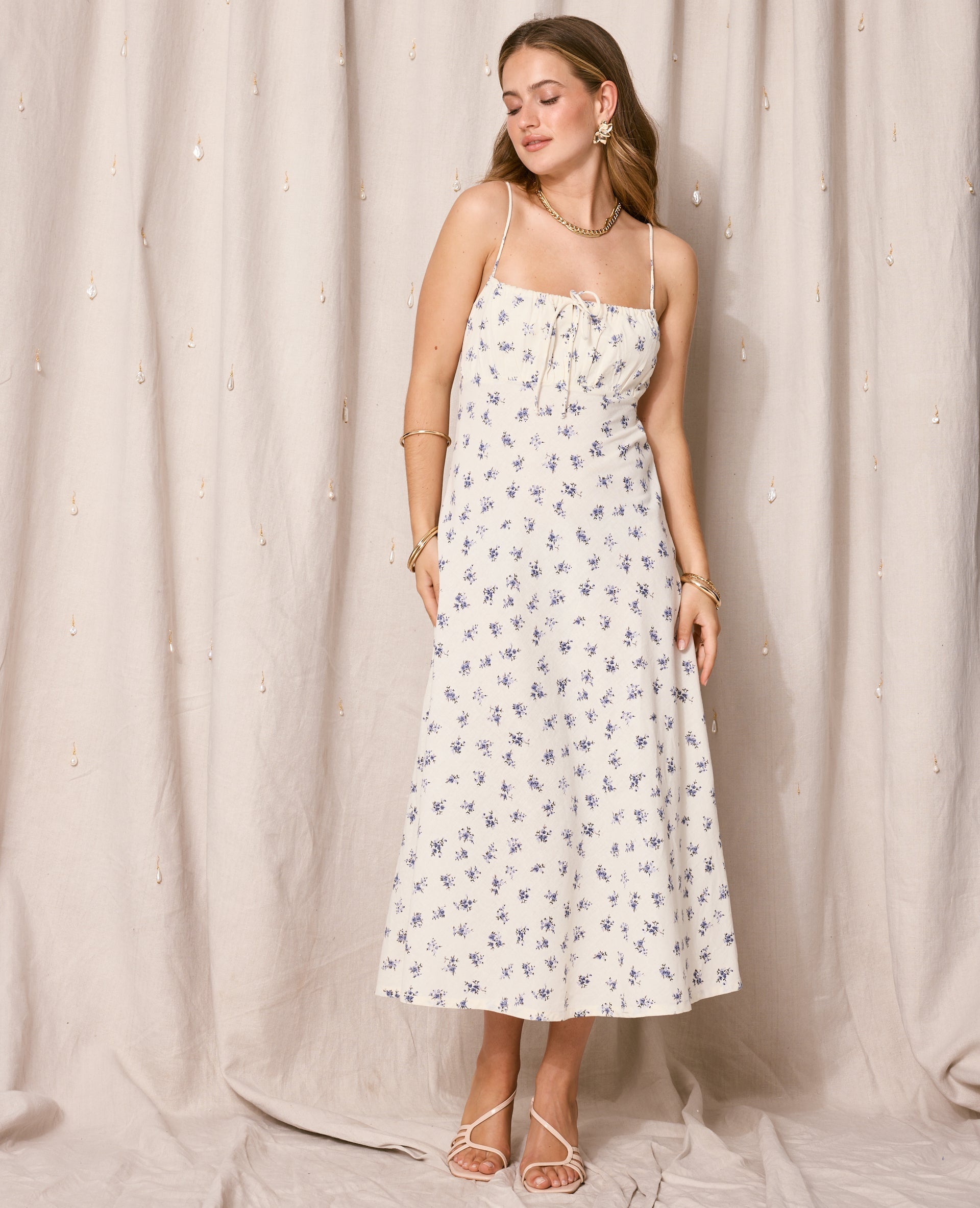 Robe longue avec lin motif fleurs