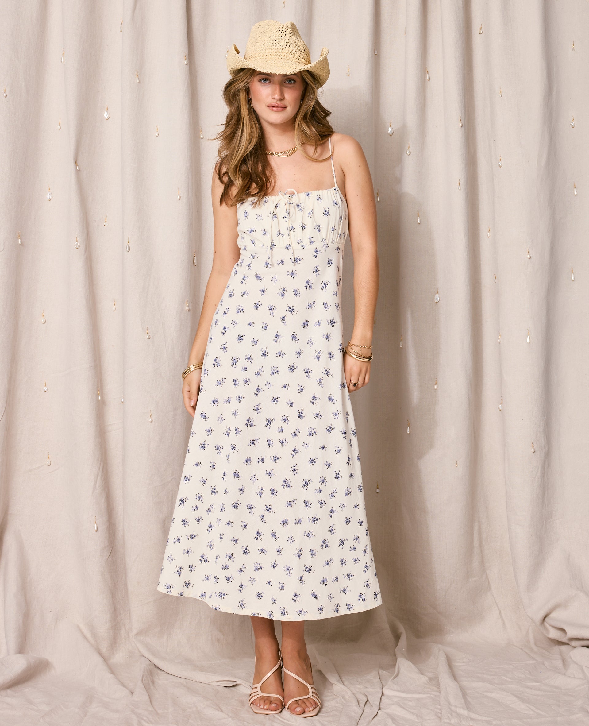 Robe longue avec lin motif fleurs