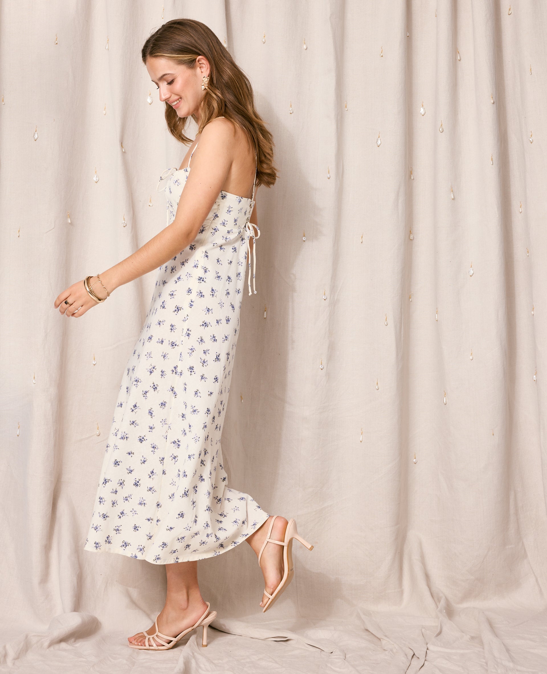 Robe longue avec lin motif fleurs