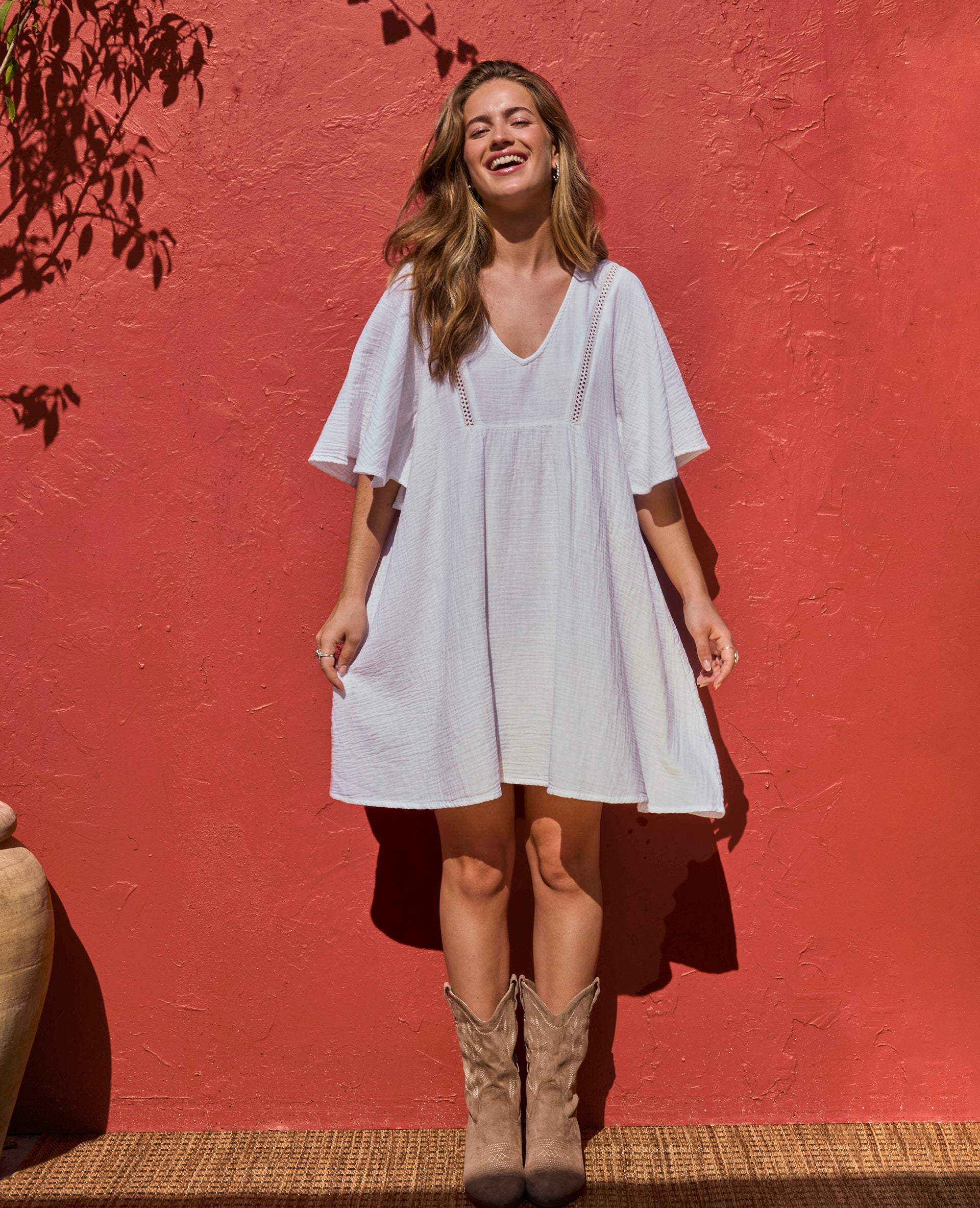 Robe courte et ample en gaze de coton