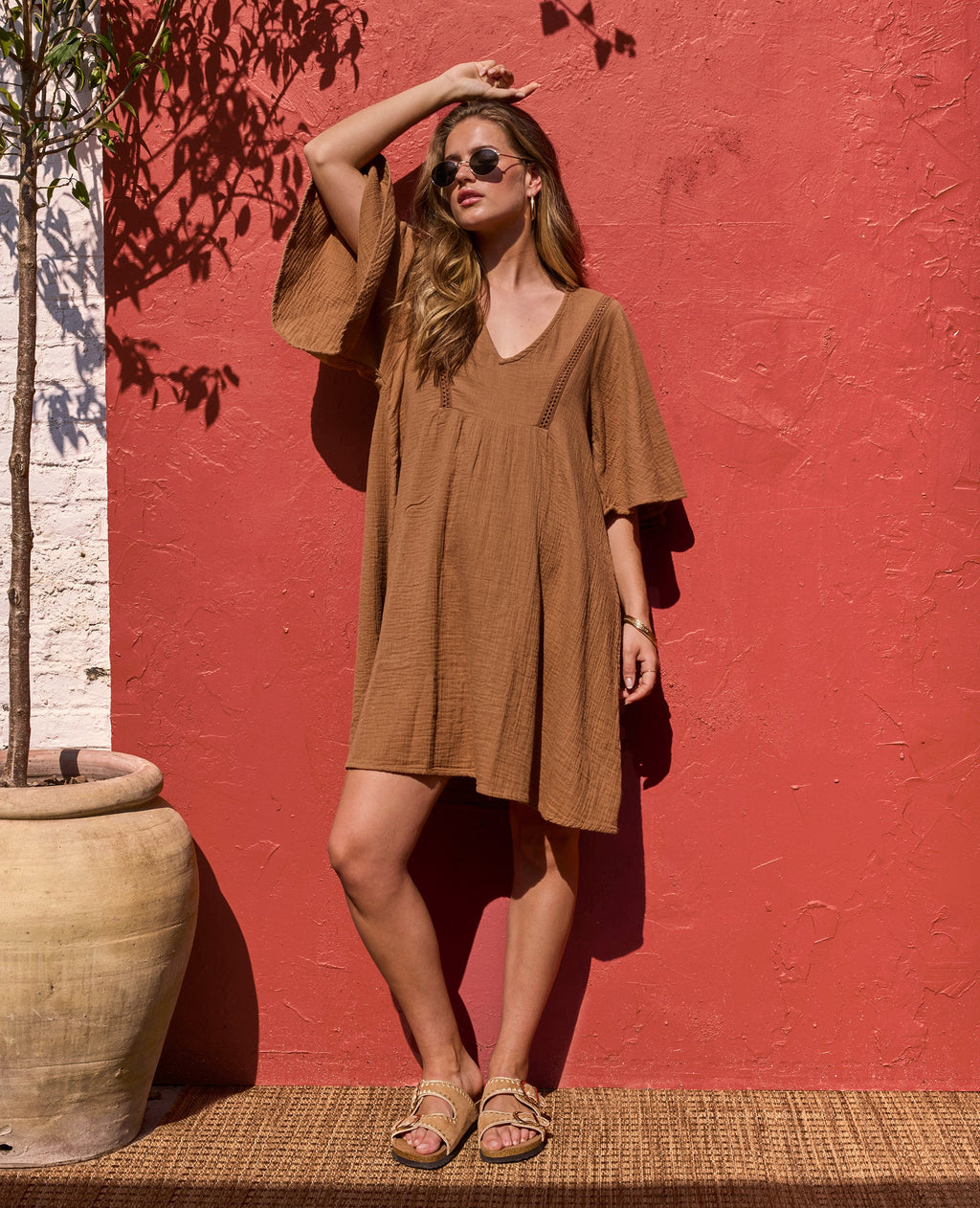 Robe courte et ample en gaze de coton