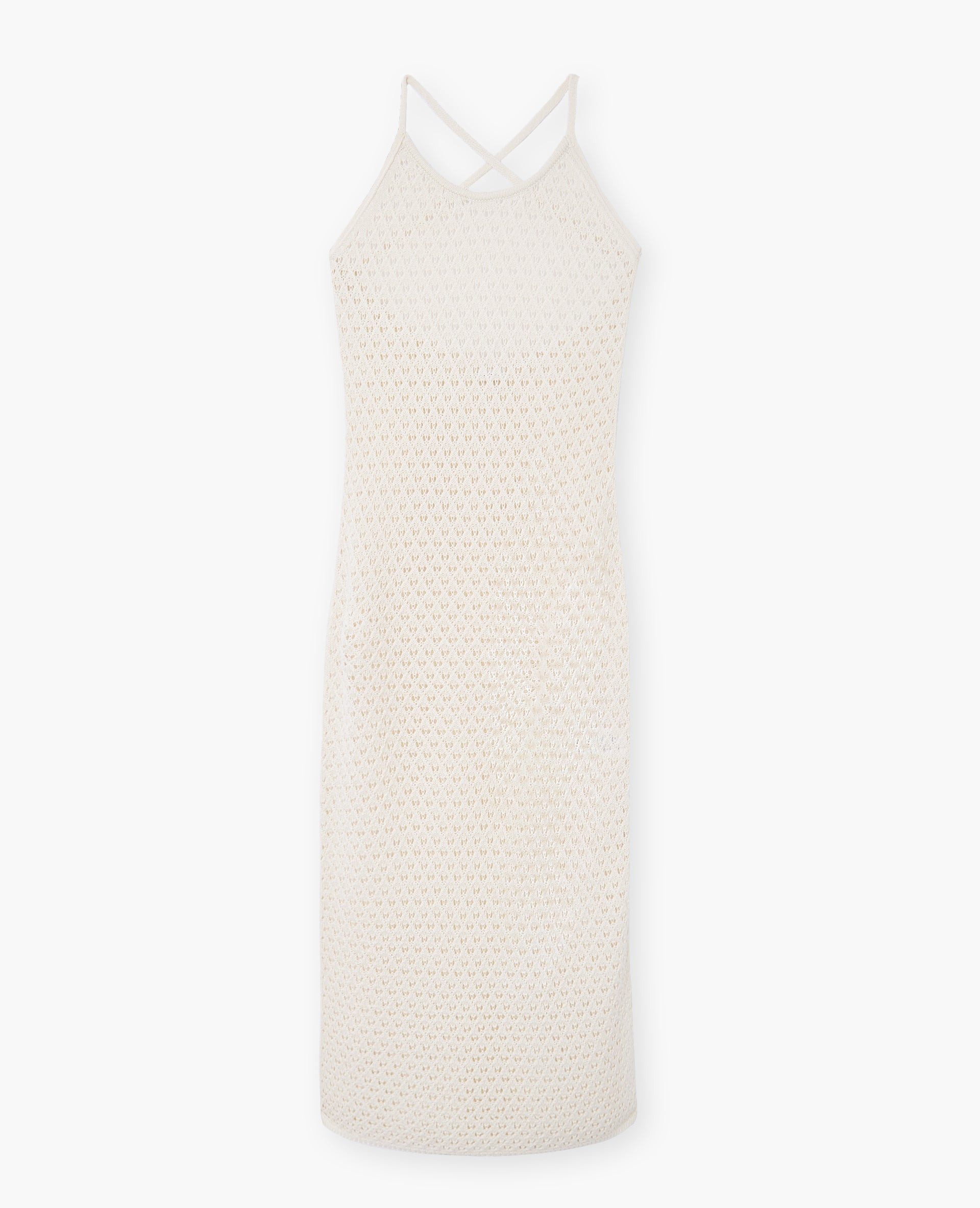 Robe longue dos-nu en maille crochet