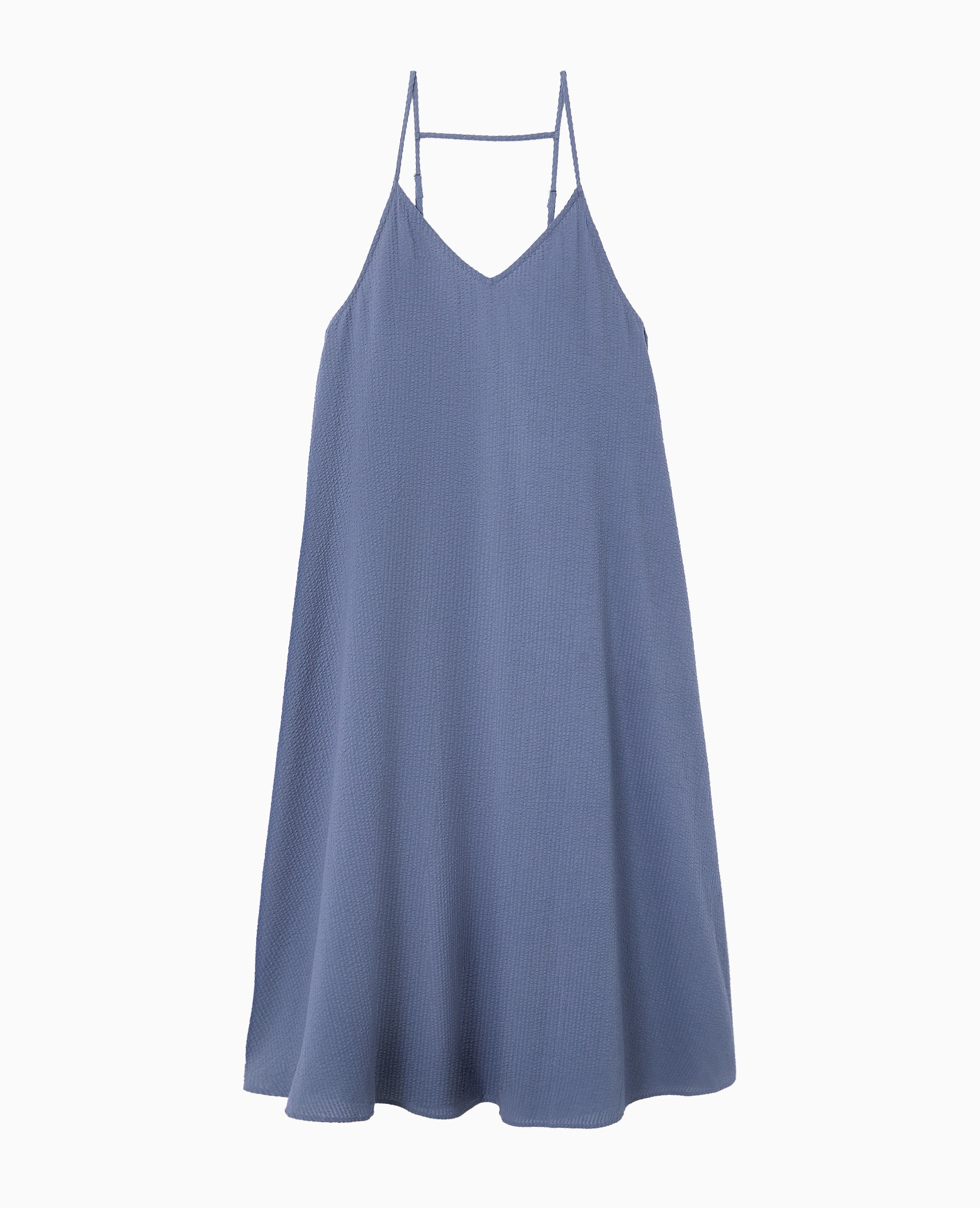 Robe longue en tissu gaufré et rayé