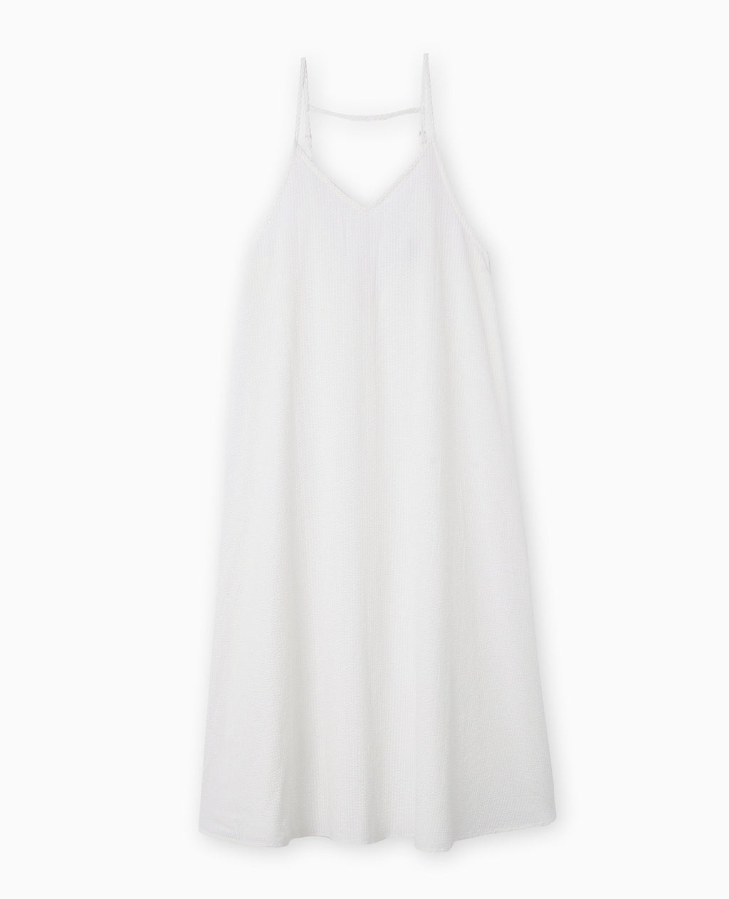 Robe longue en tissu gaufré et rayé