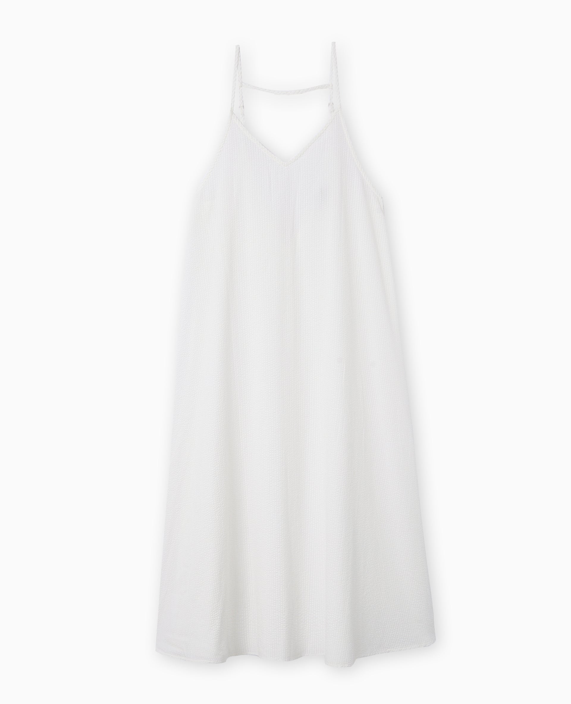 Robe longue en tissu gaufré et rayé