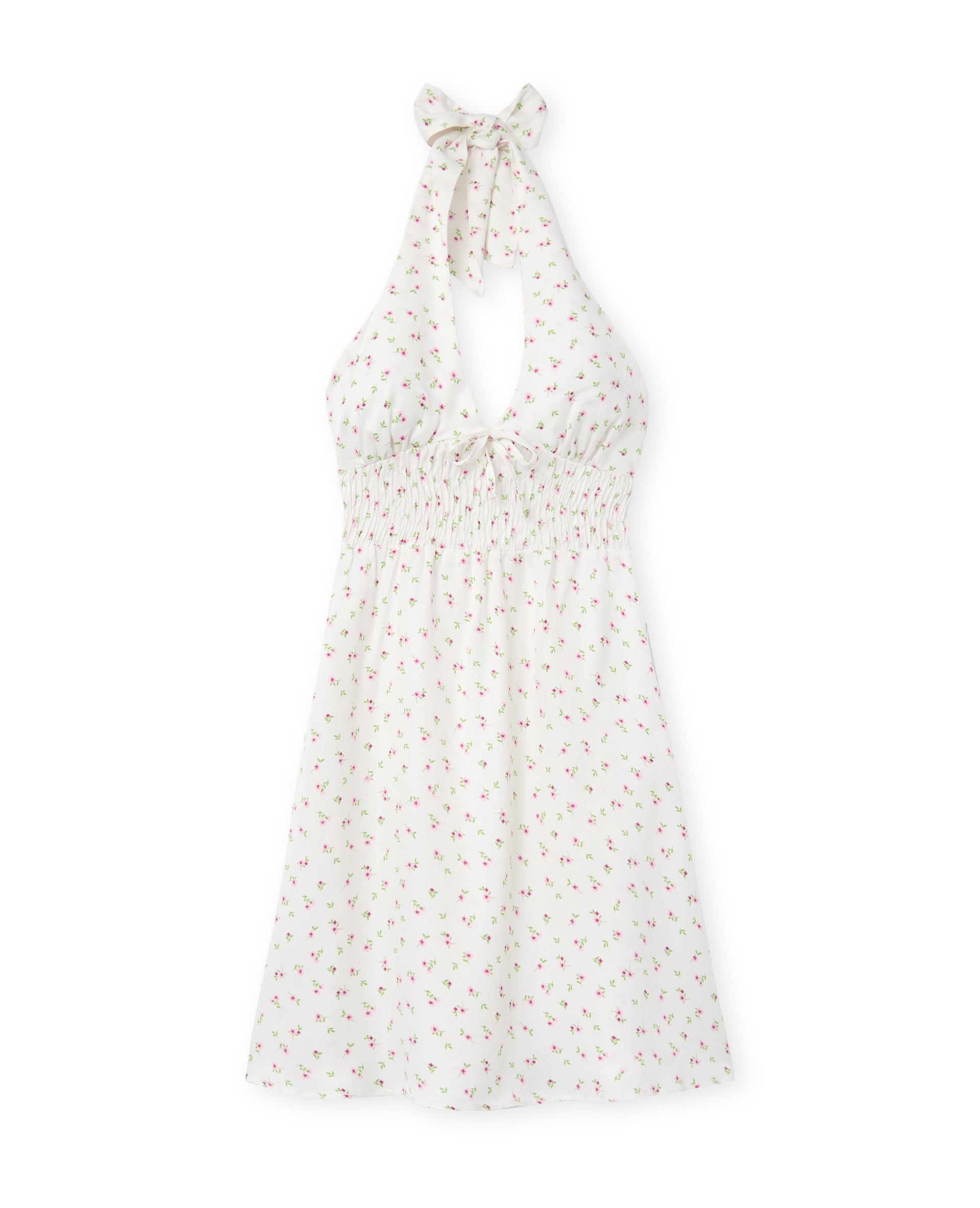 Robe dos-nu tissu satiné motif fleurs