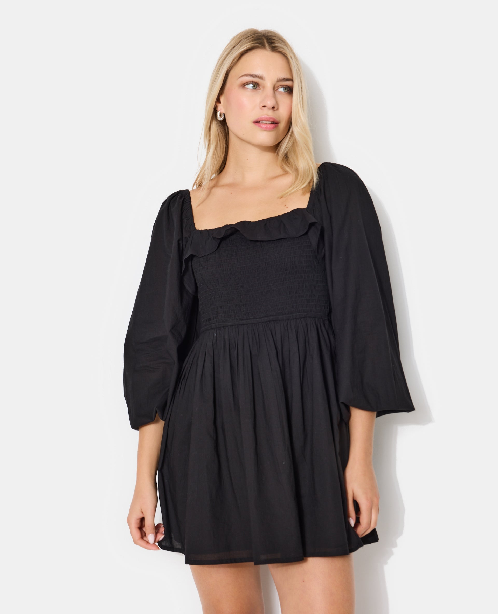 Robe courte en popeline avec manches ballons