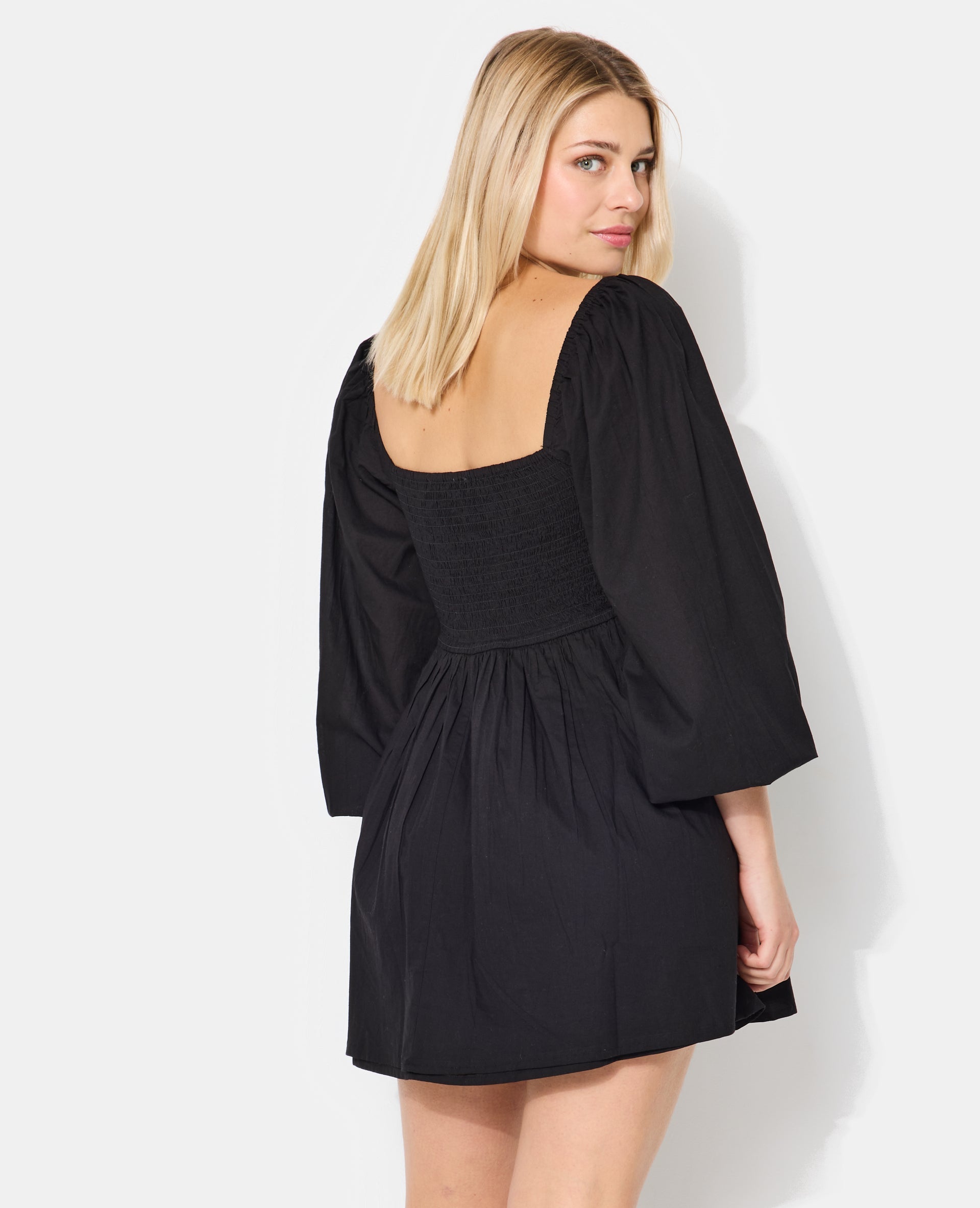 Robe courte en popeline avec manches ballons