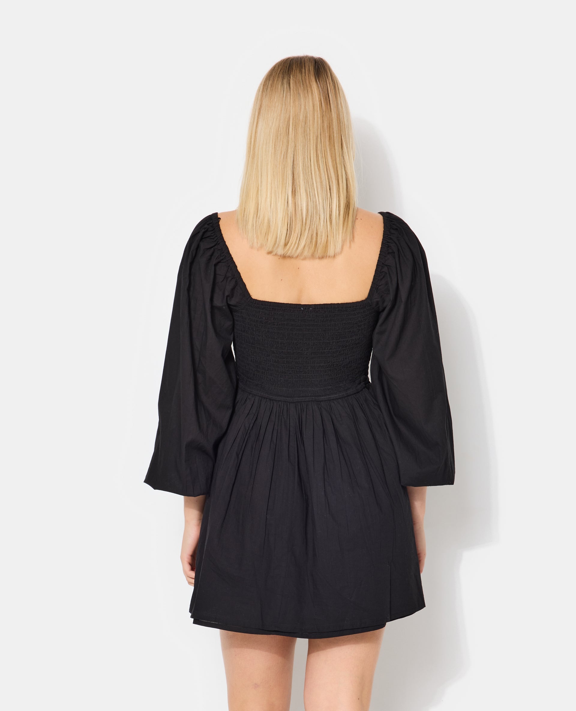 Robe courte en popeline avec manches ballons