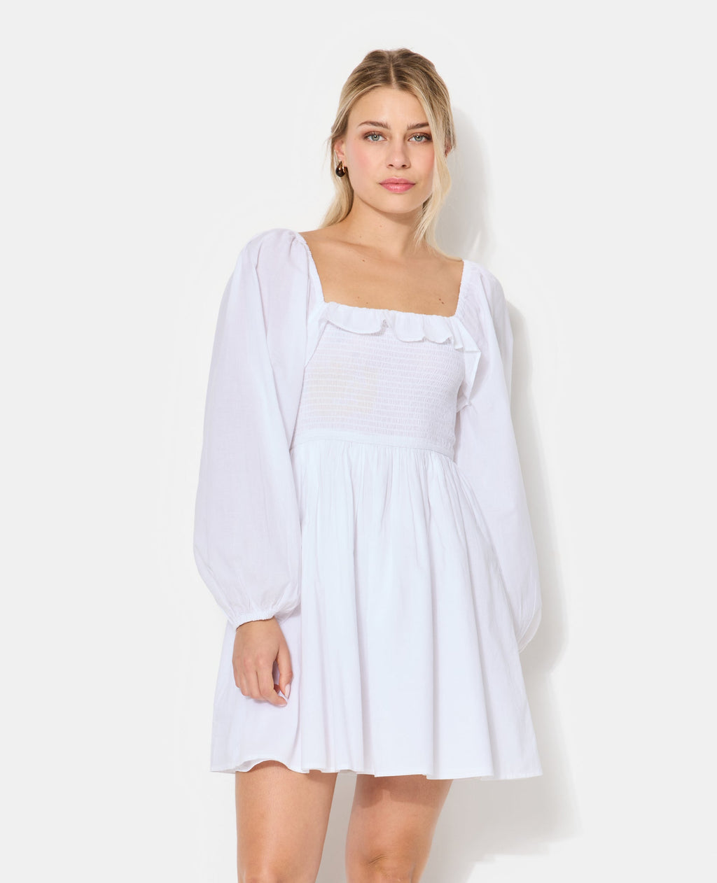 Robe courte en popeline avec manches ballons