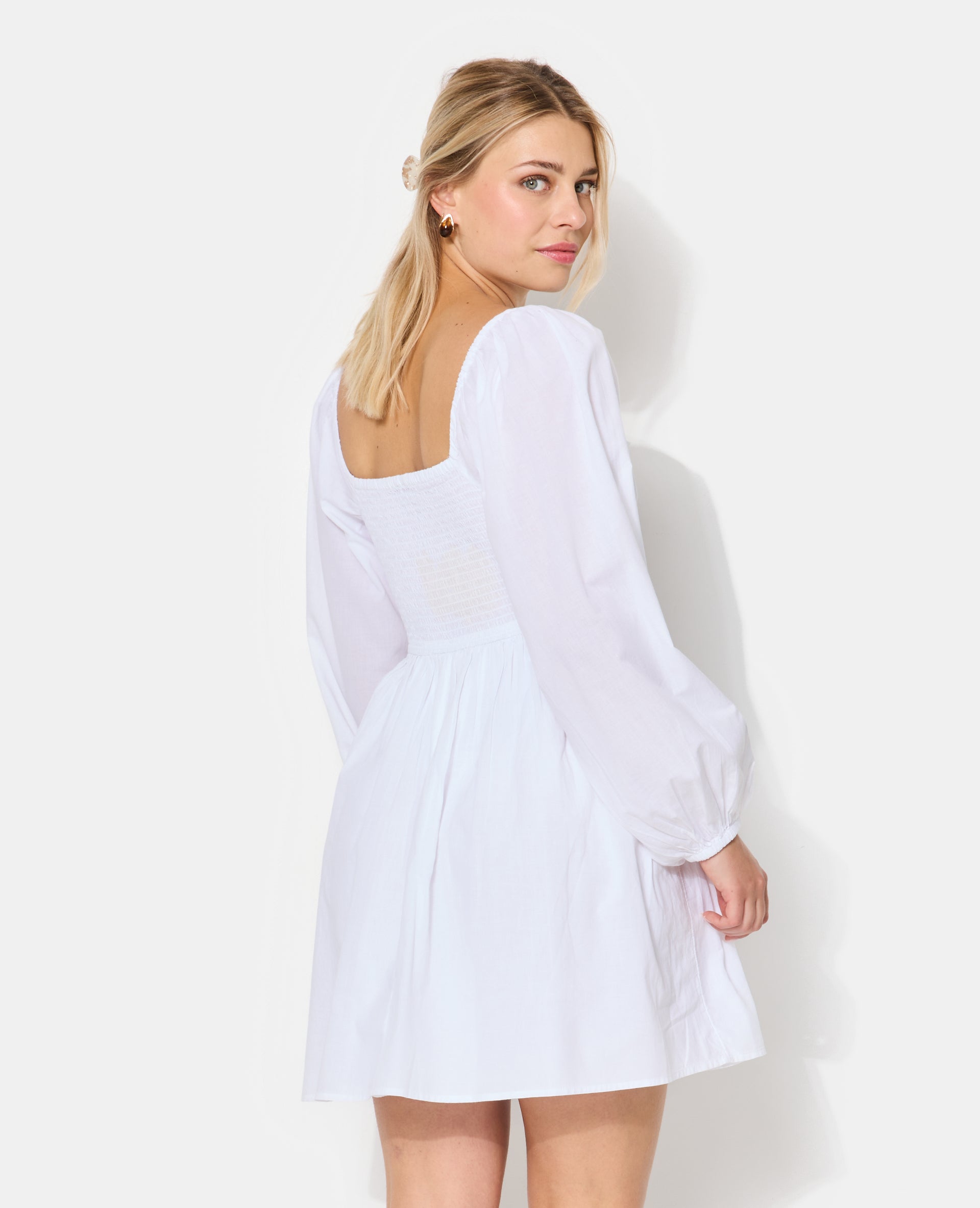Robe courte en popeline avec manches ballons