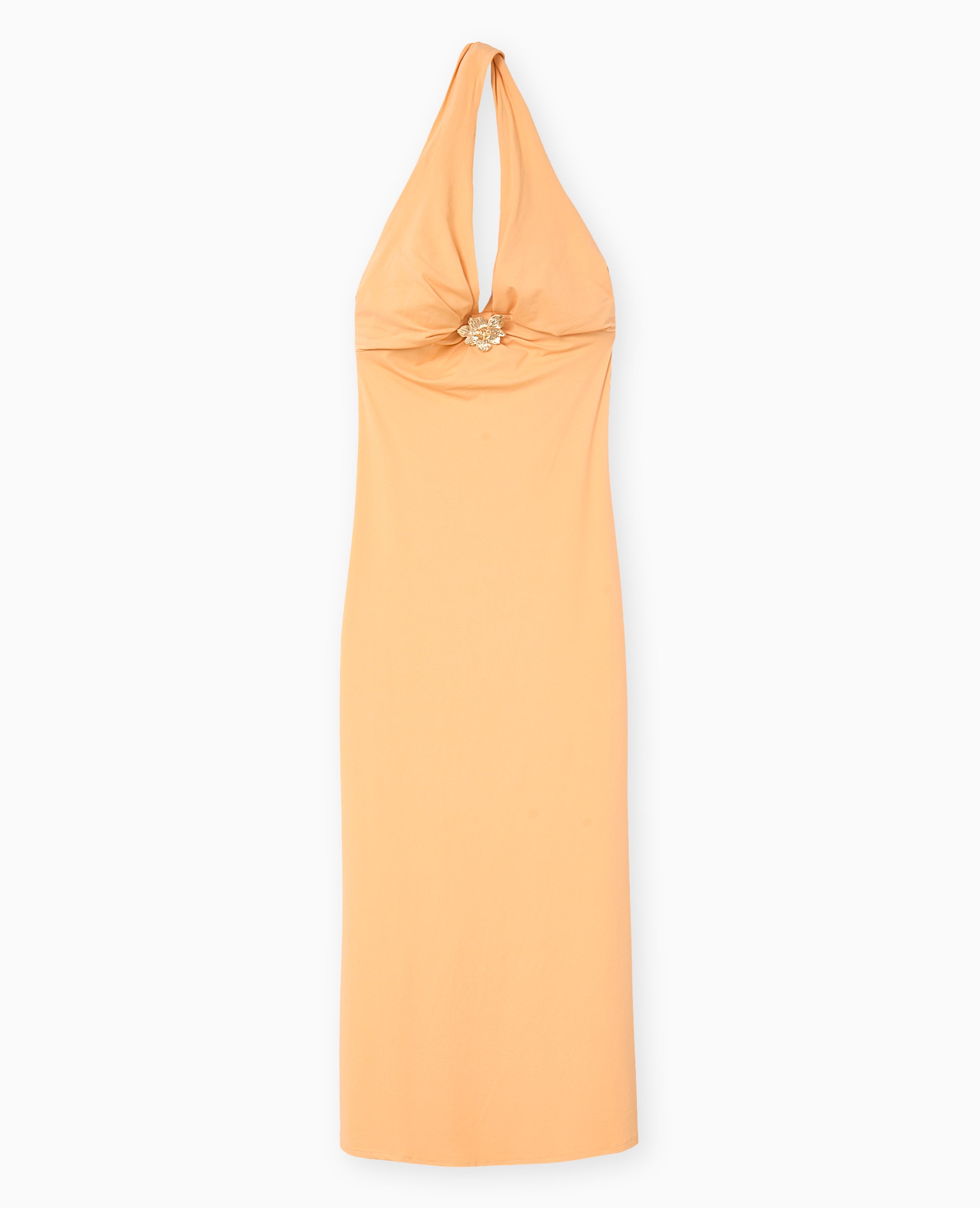 Robe longue dos-nu avec déco bijou fleur