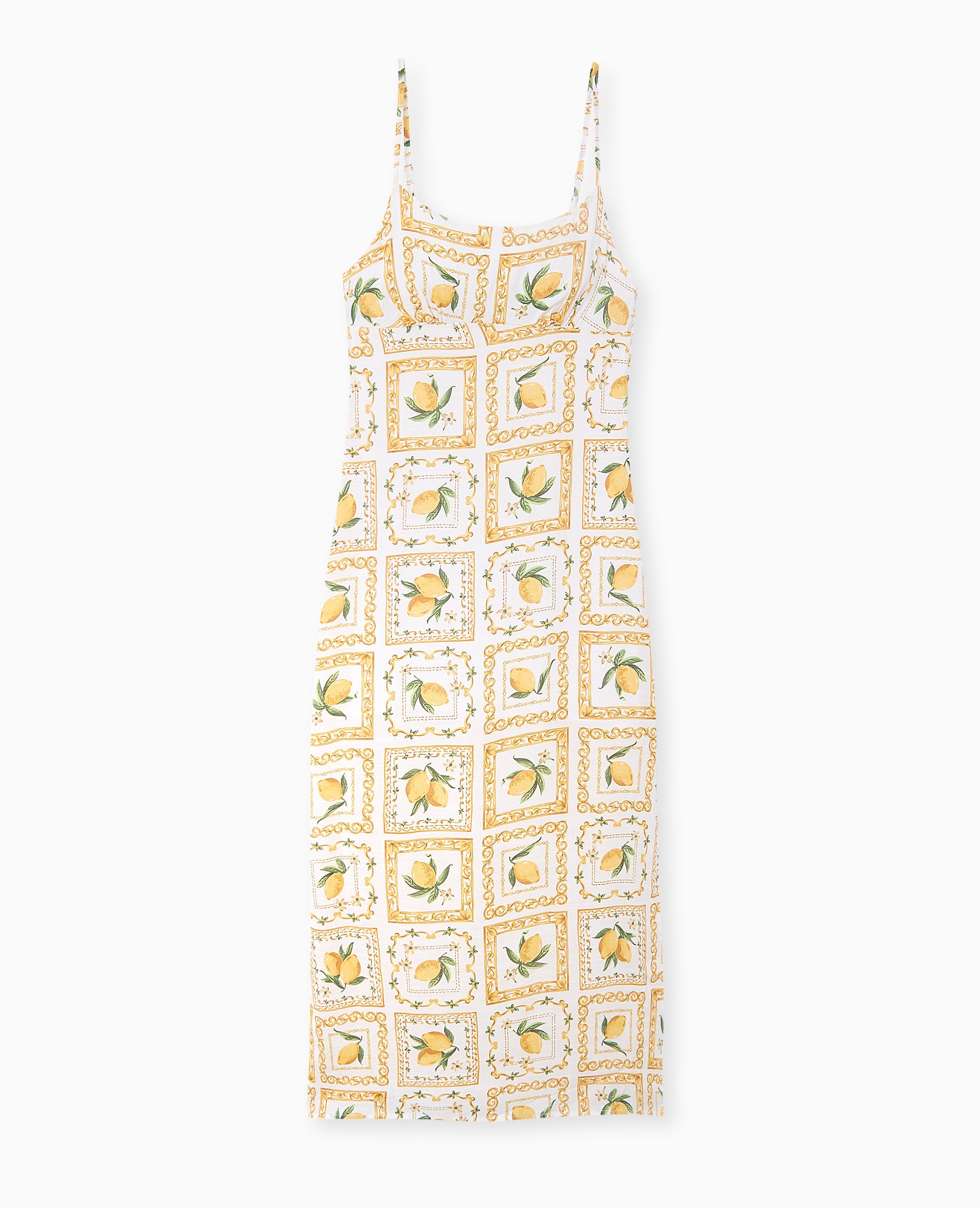 Robe longue encolure empire motif citrons