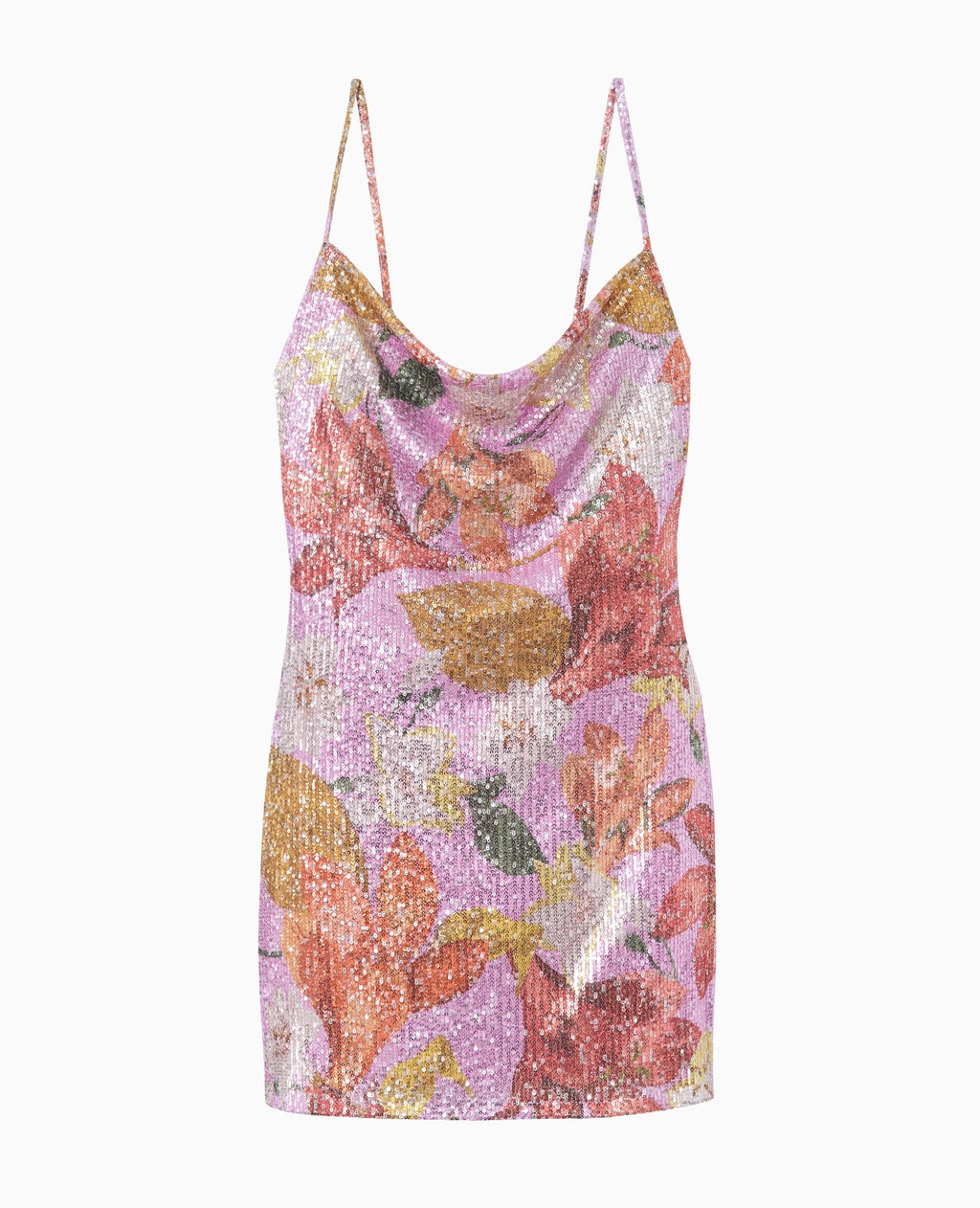 Robe courte avec sequins motifs fleurs et citrons