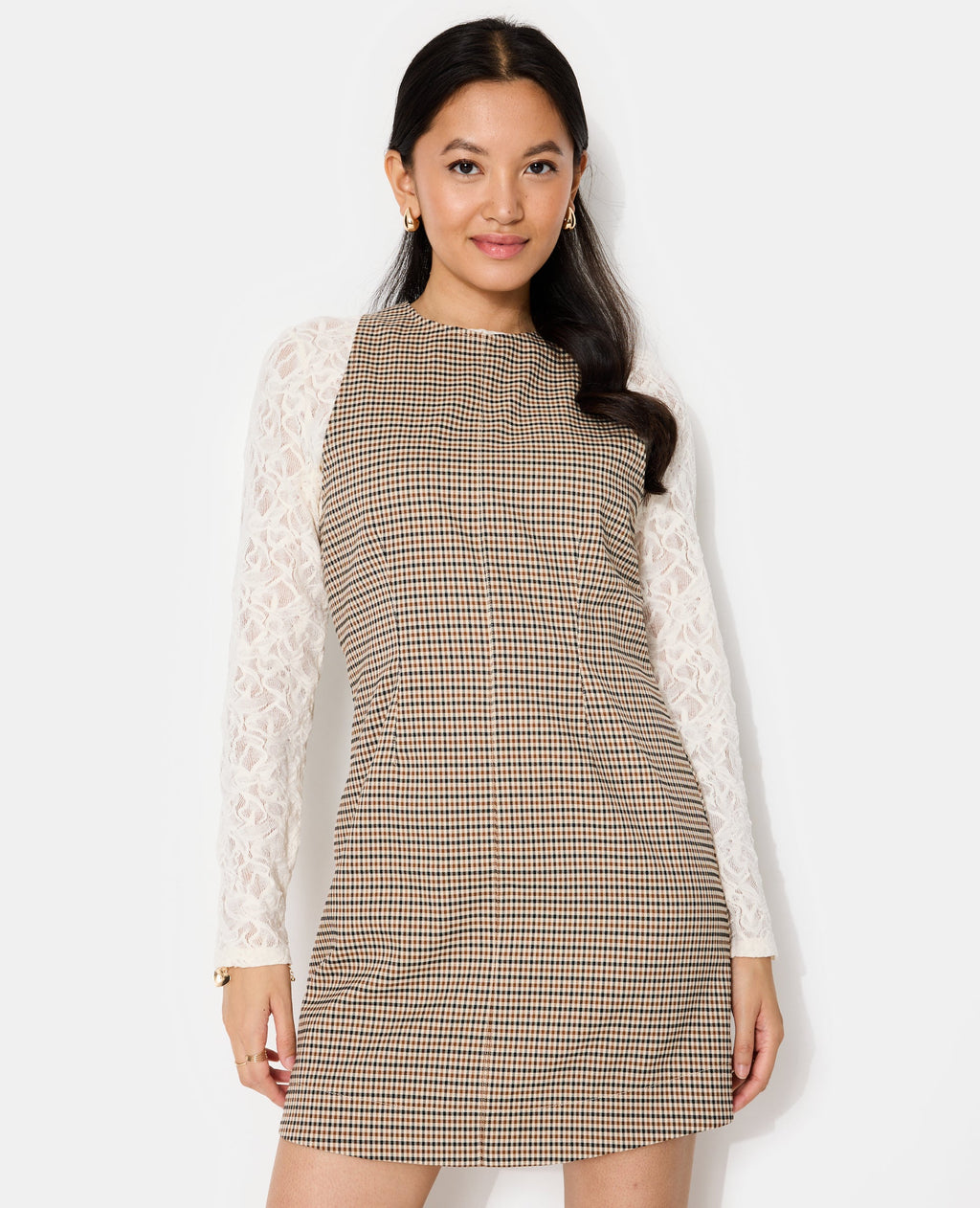 Robe courte larges emmanchures motif carreaux