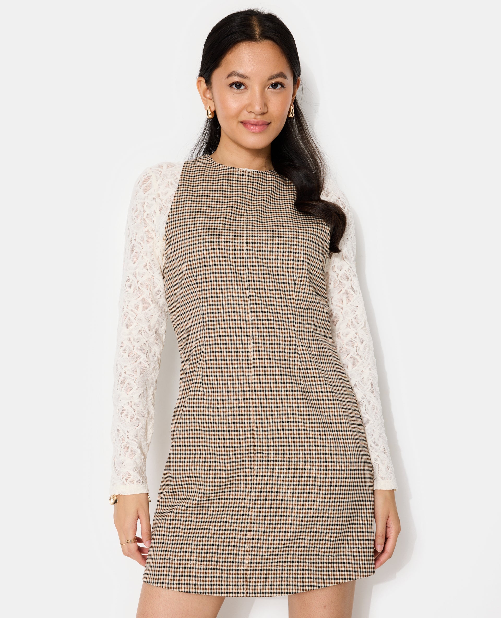 Robe courte larges emmanchures motif carreaux