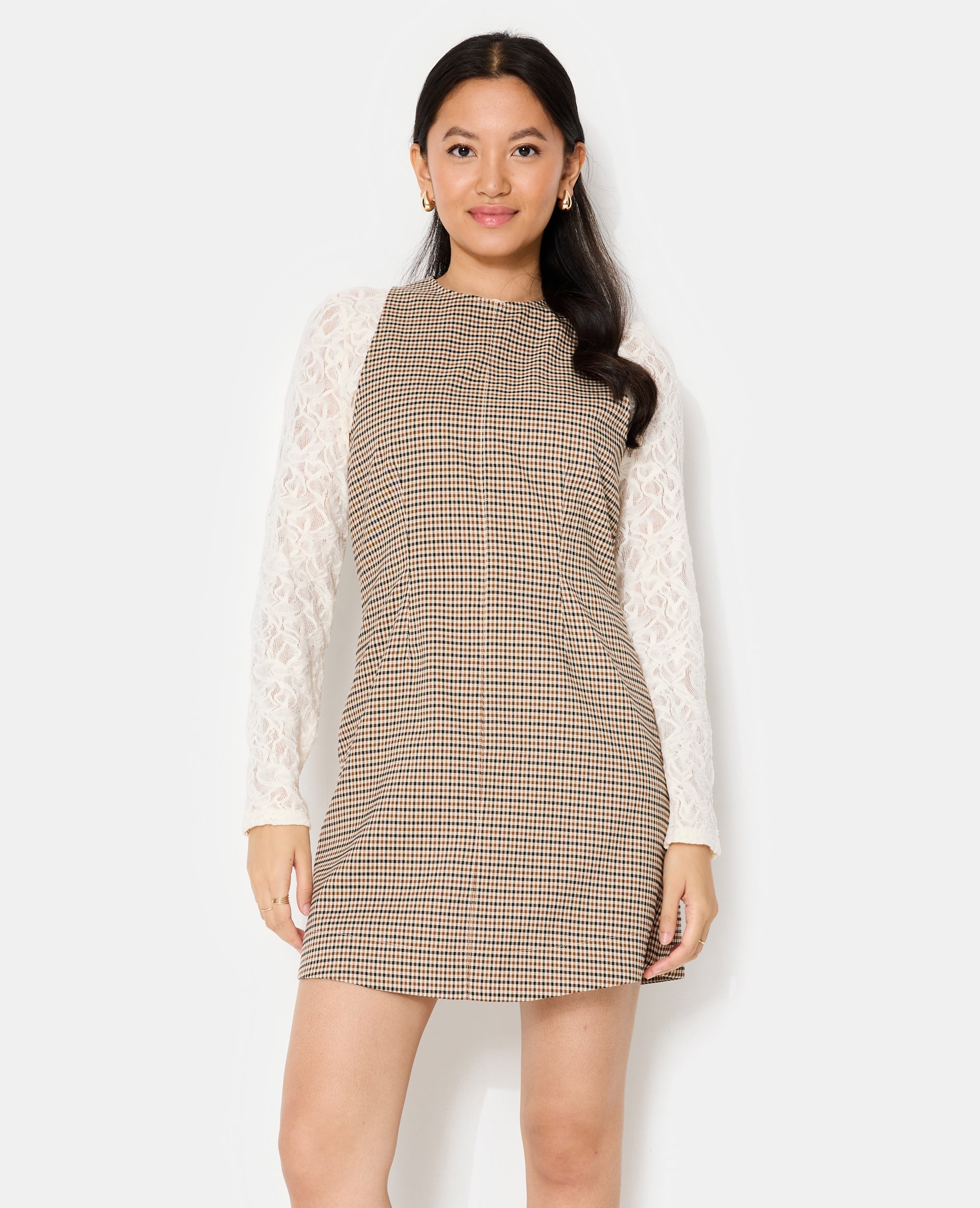 Robe courte larges emmanchures motif carreaux