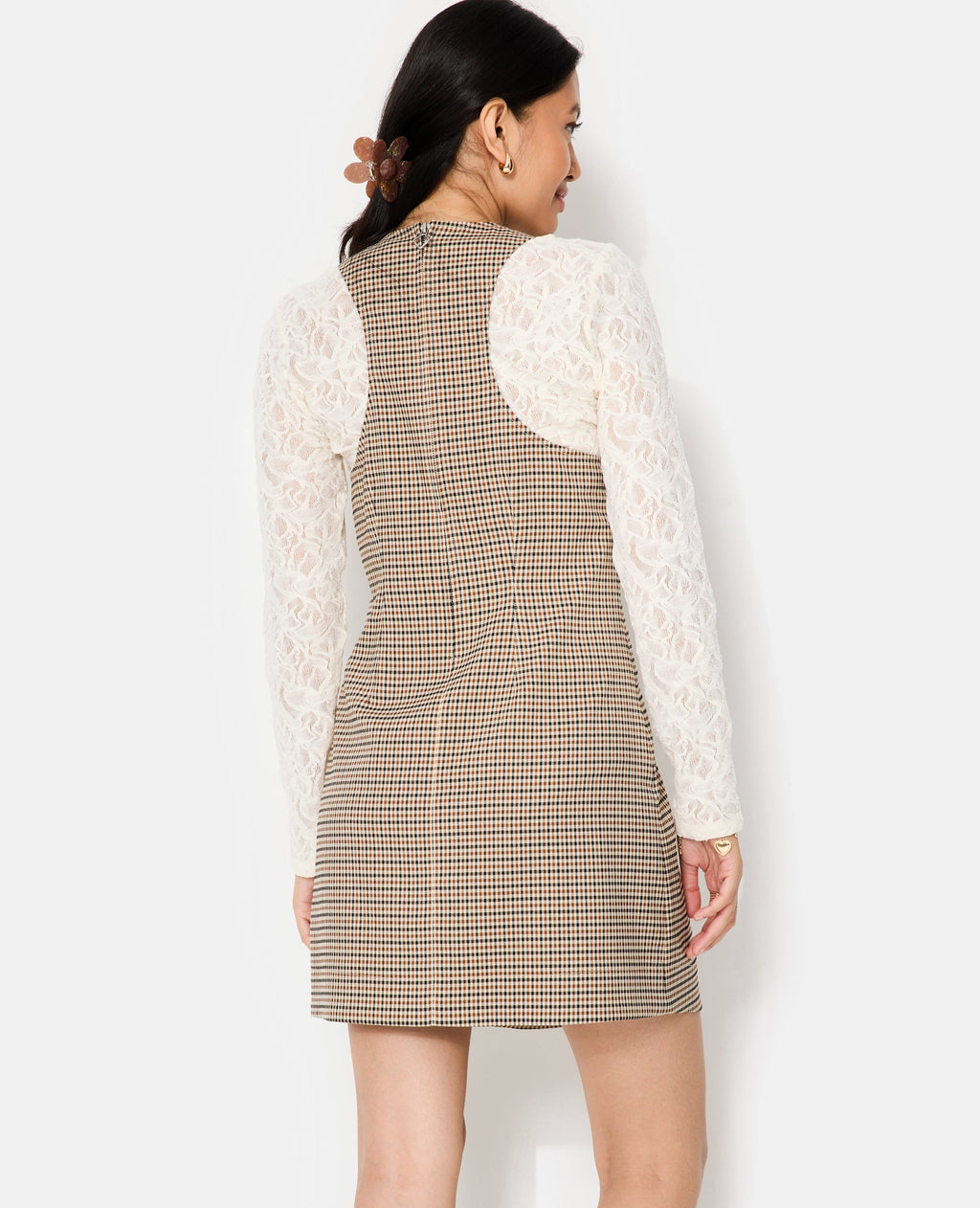 Robe courte larges emmanchures motif carreaux