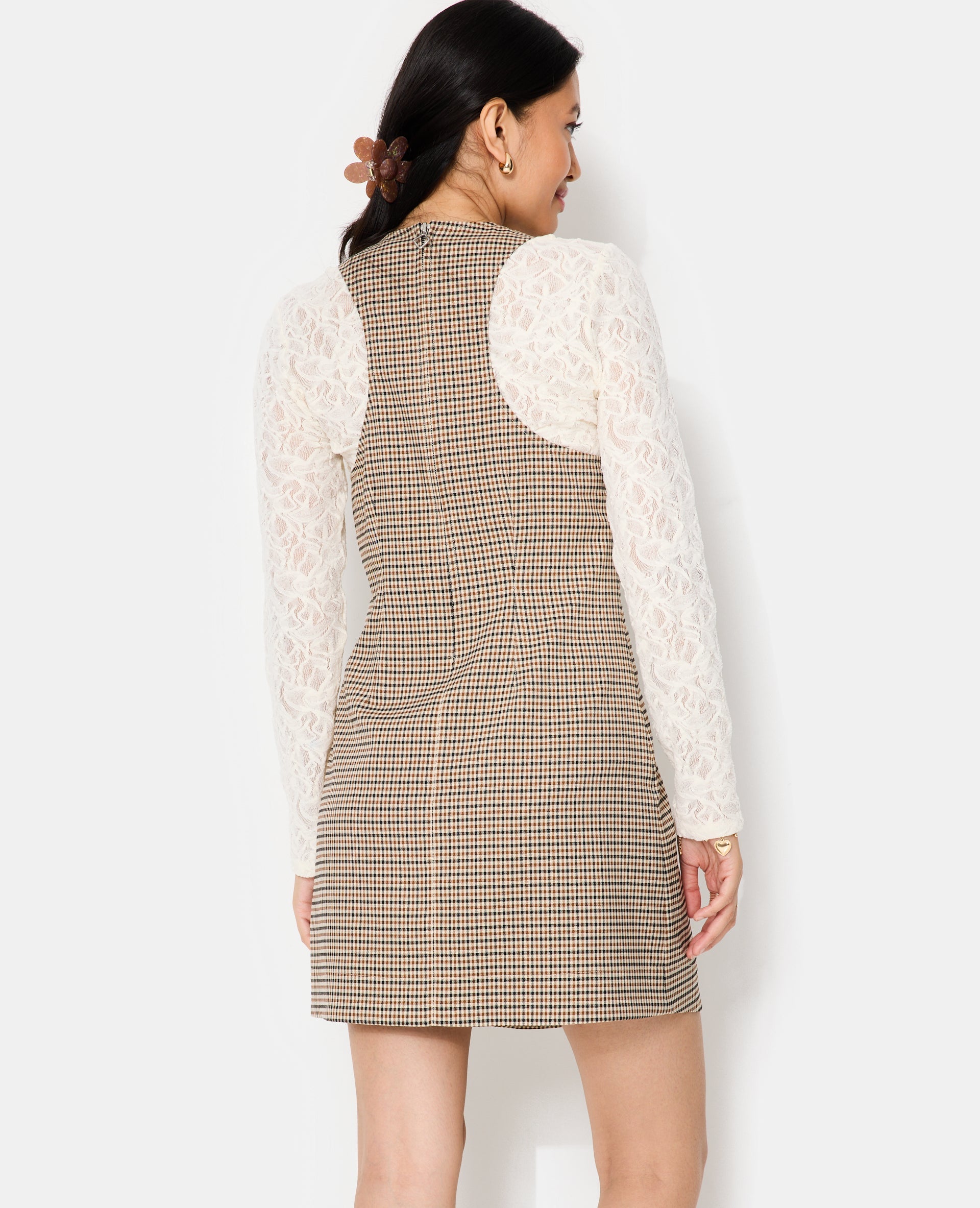 Robe courte larges emmanchures motif carreaux