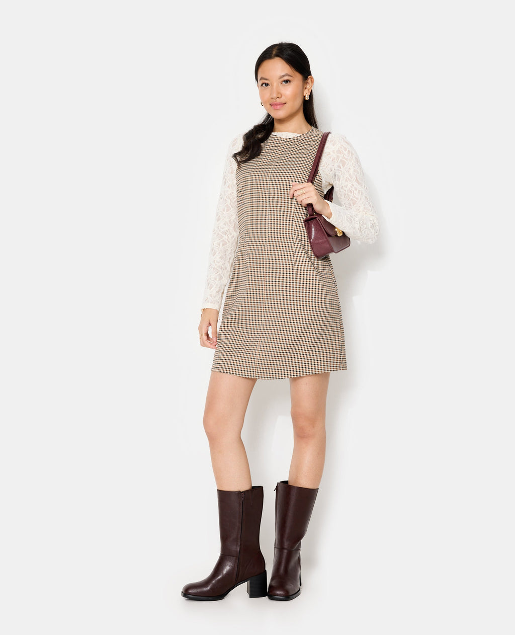 Robe courte larges emmanchures motif carreaux