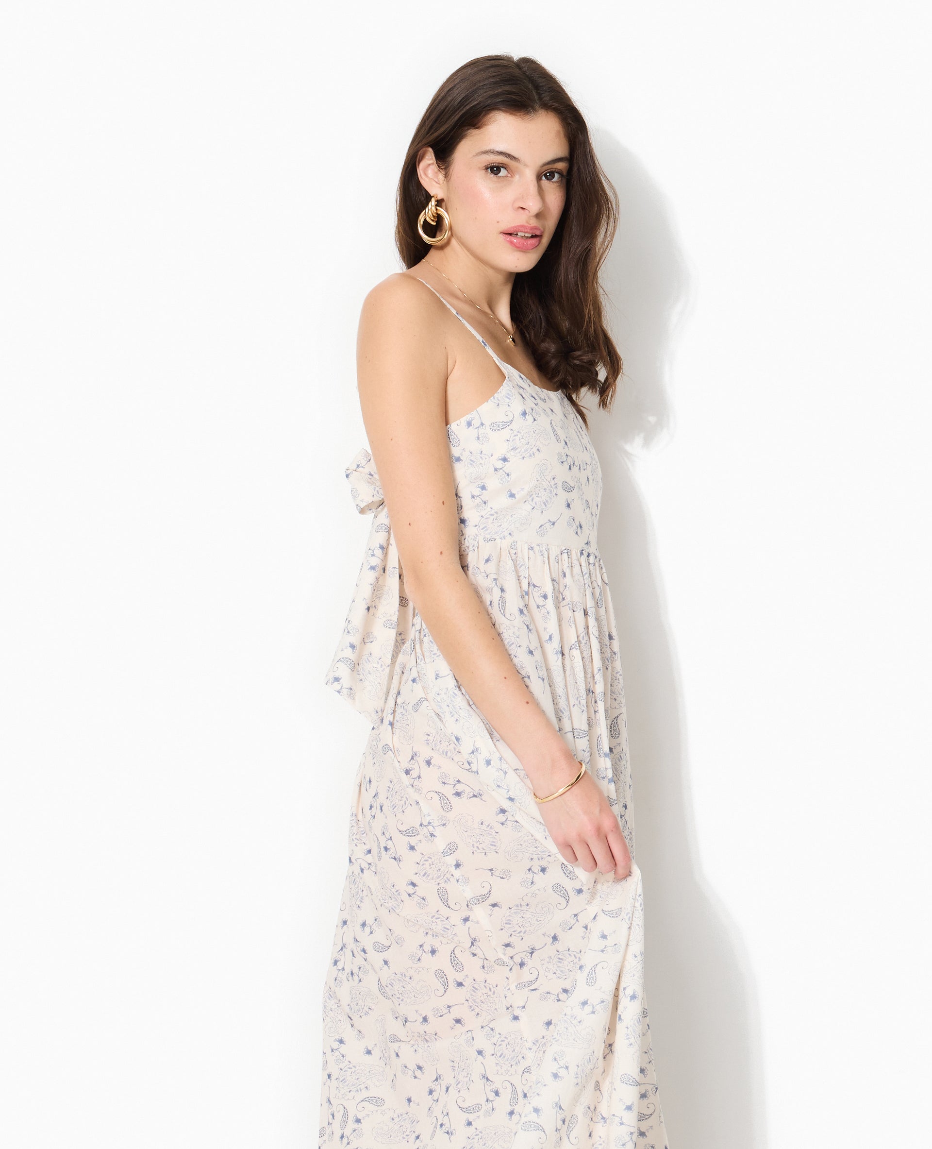 Robe longue à bretelles motif cachemire