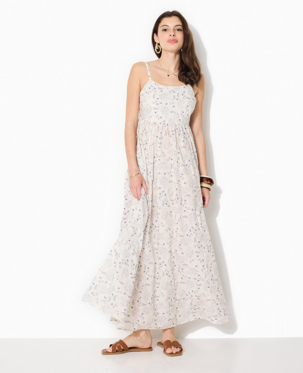 Robe longue à bretelles motif cachemire