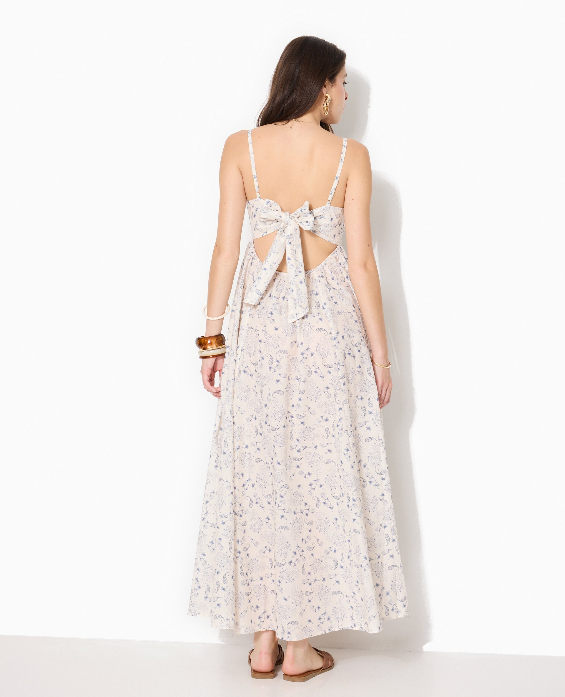 Robe longue à bretelles motif cachemire