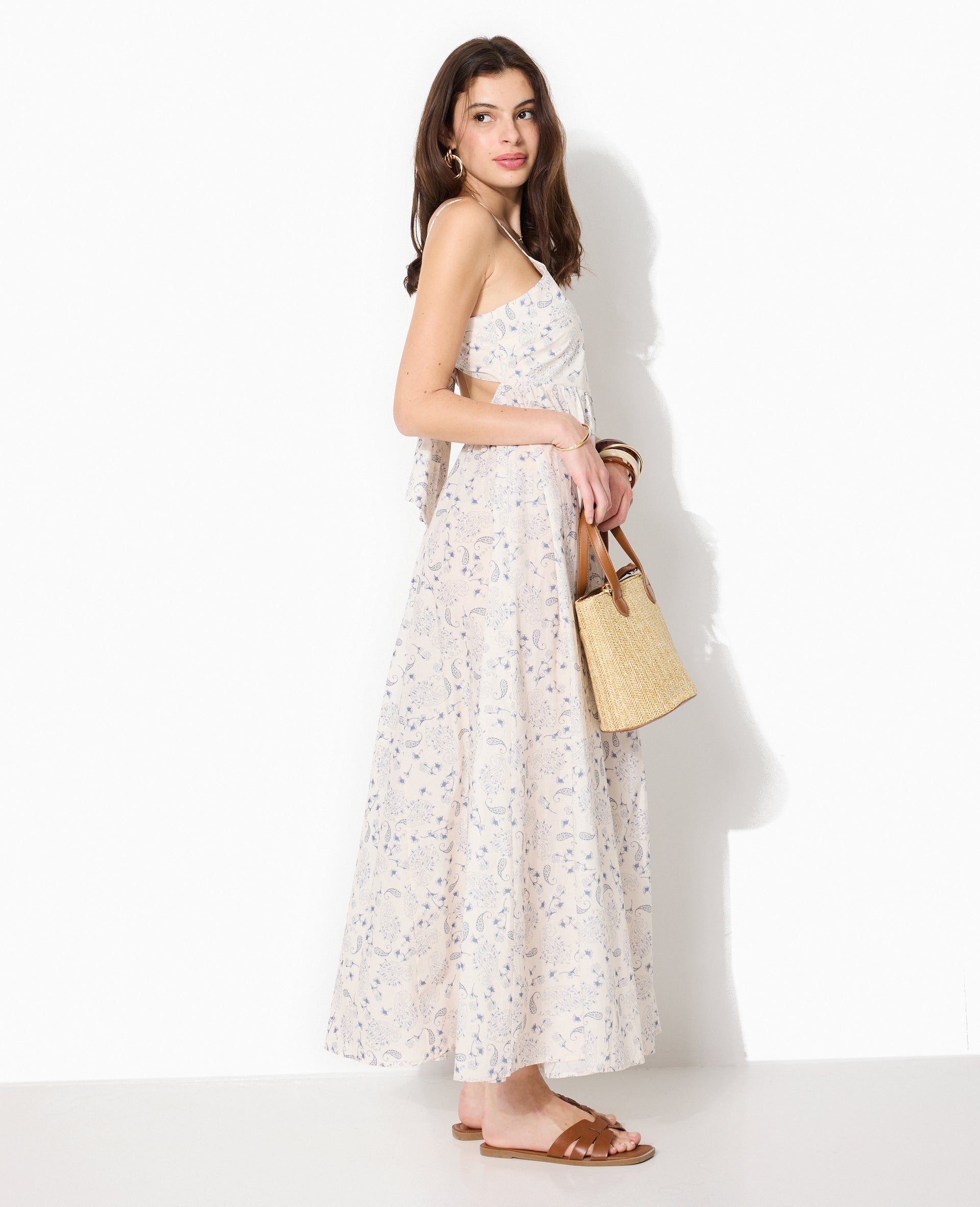 Robe longue à bretelles motif cachemire