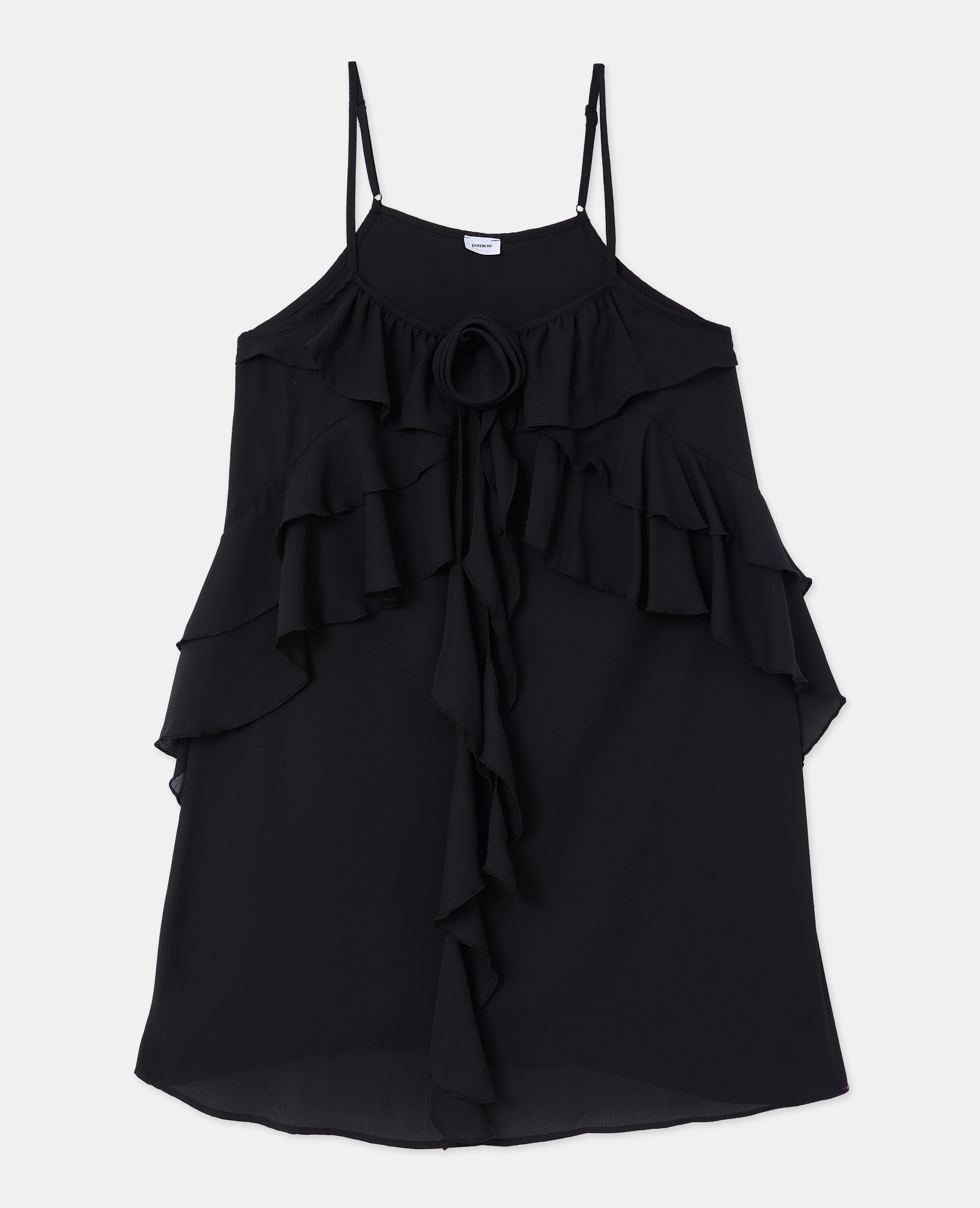 Robe courte en voile avec volants et fleur