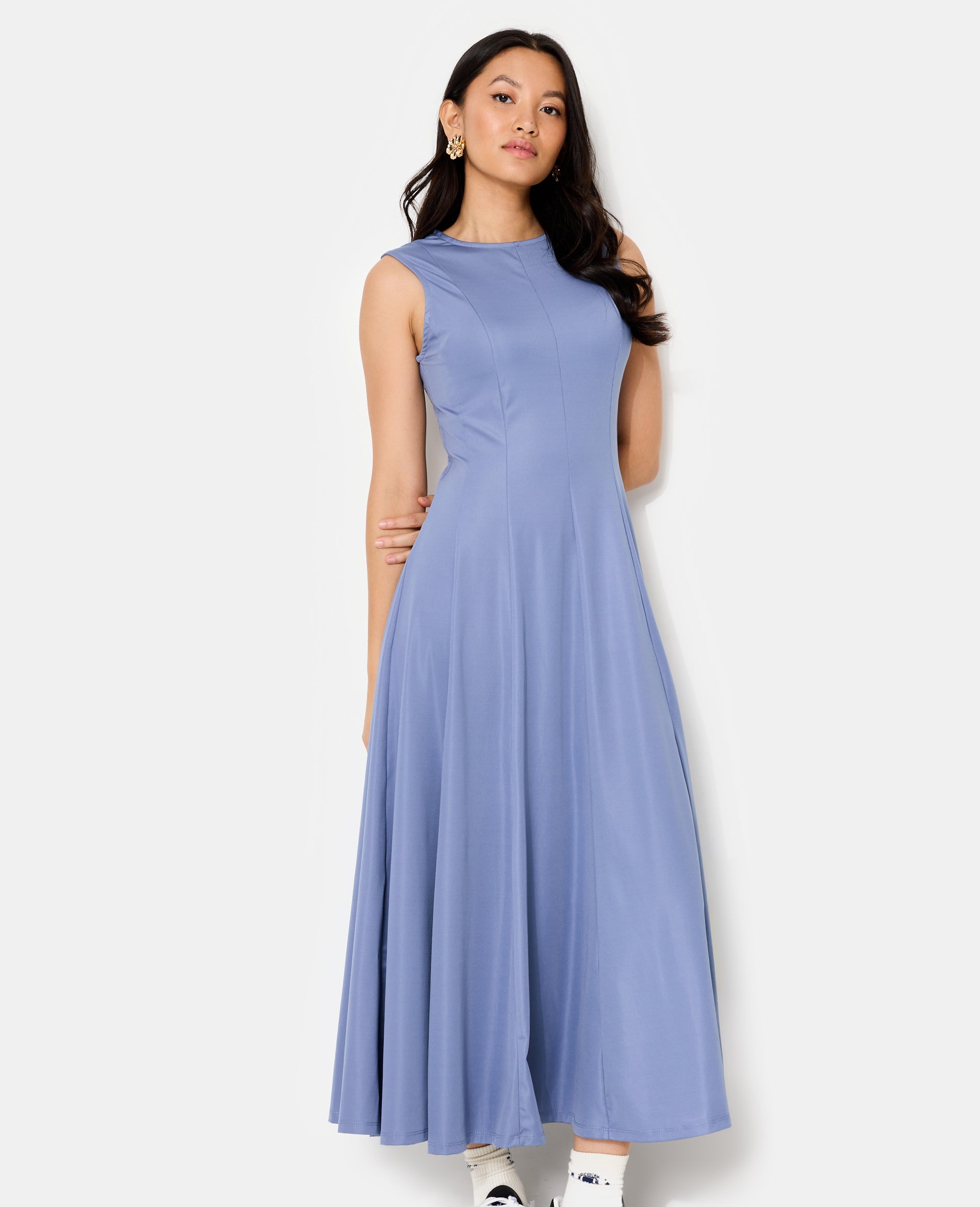 Robe longue sans manches en maille stretch