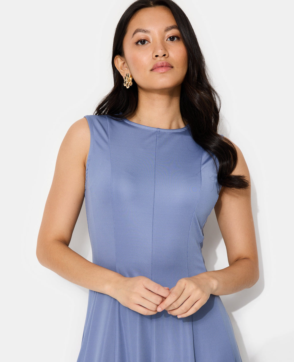 Robe longue sans manches en maille stretch