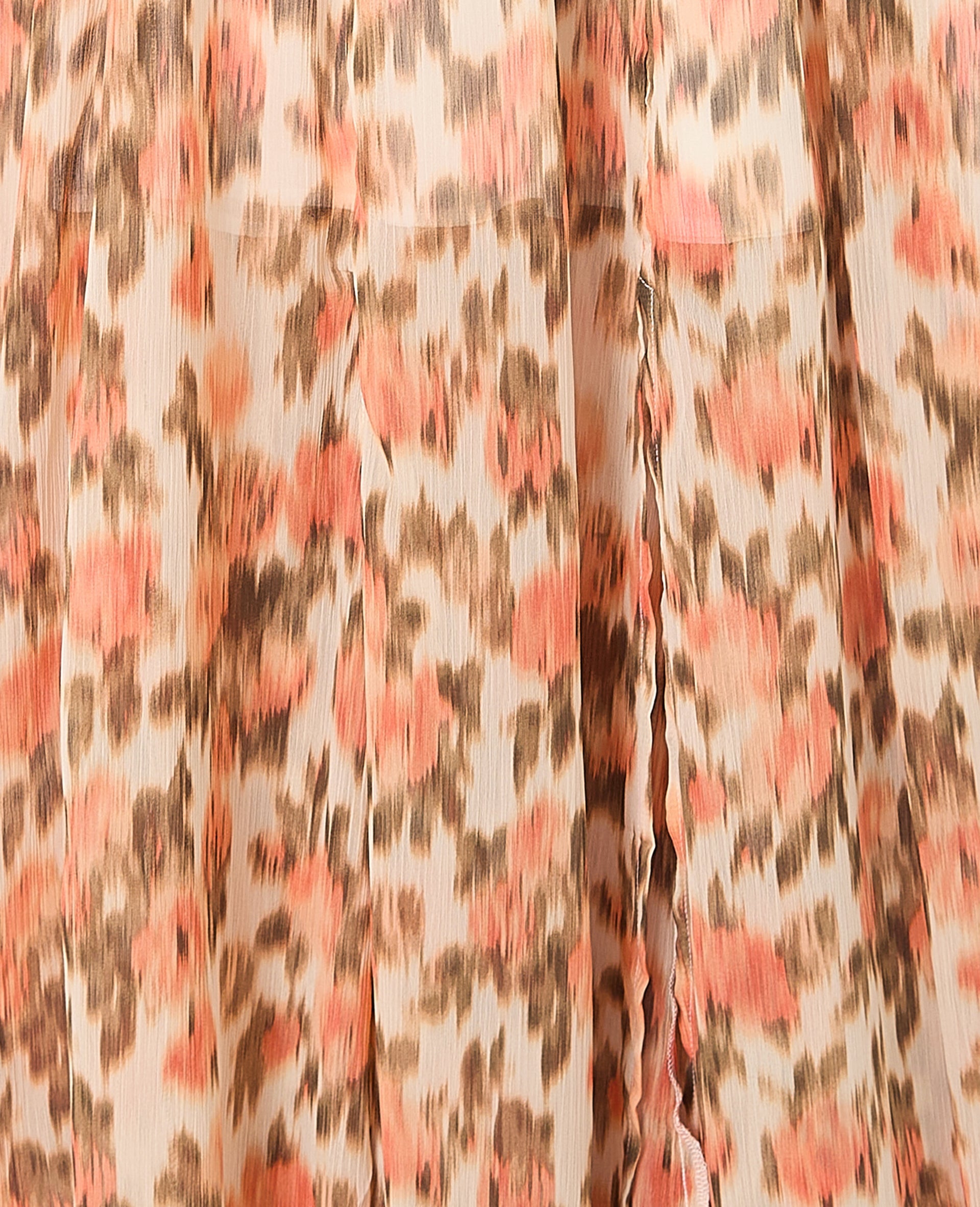 Robe longue en voile avec volants motif fleurs floues
