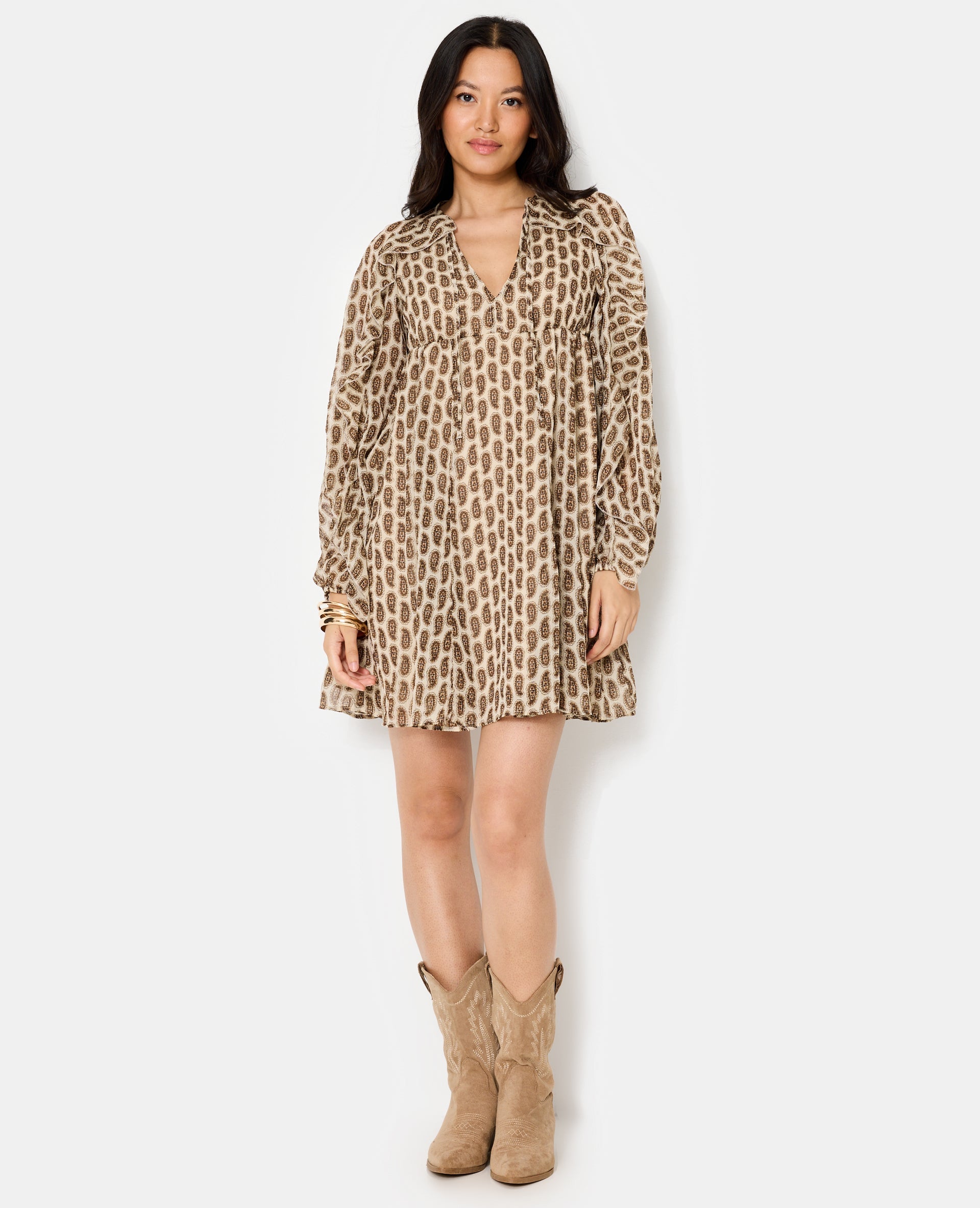 Robe en voile avec volants motifs cachemire