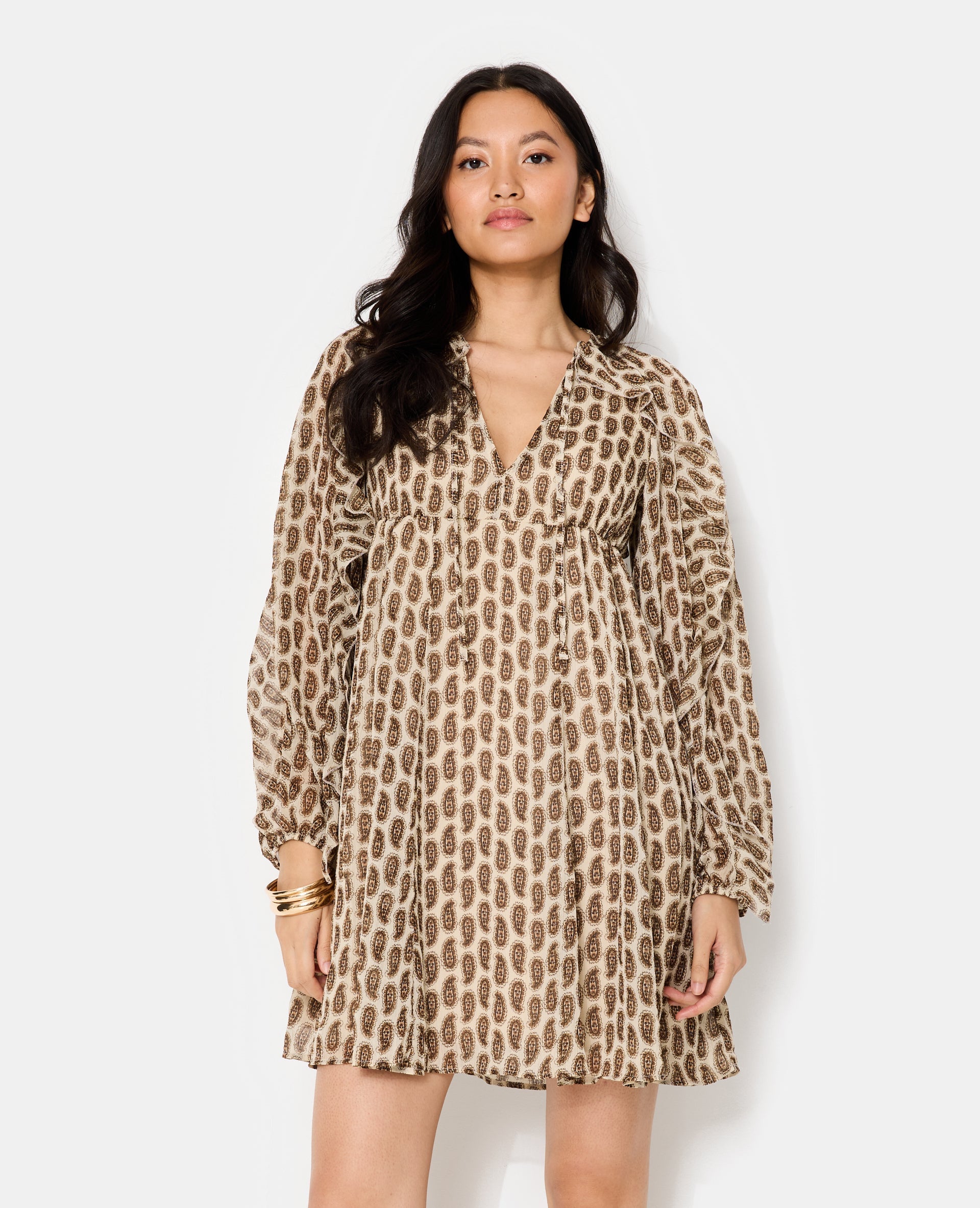 Robe en voile avec volants motifs cachemire