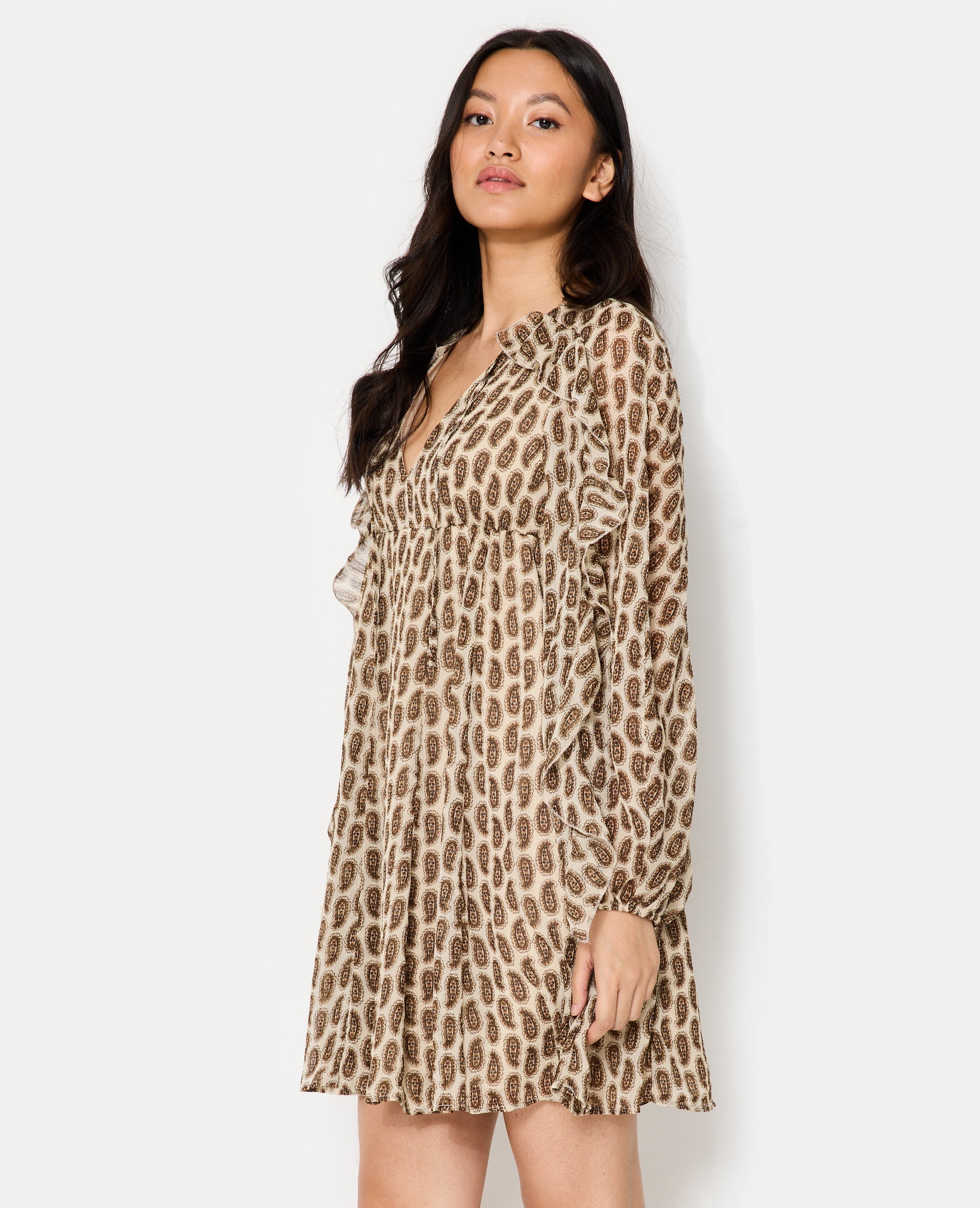 Robe en voile avec volants motifs cachemire