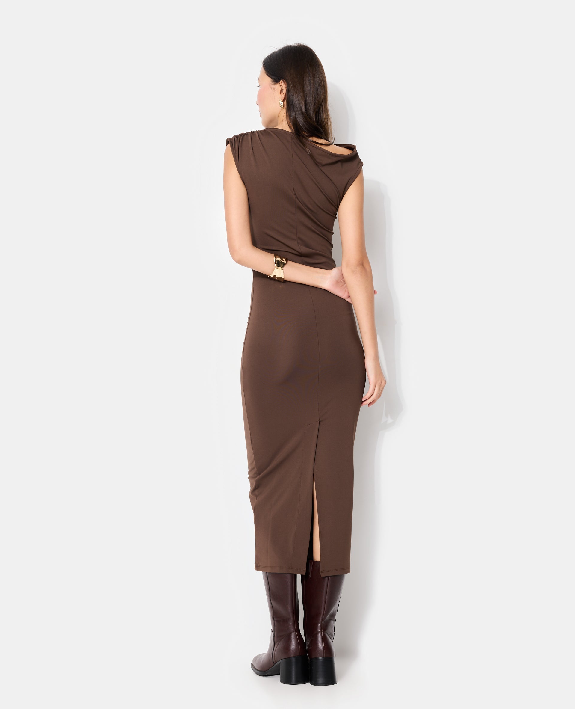 Robe longue en maille stretch avec fronces