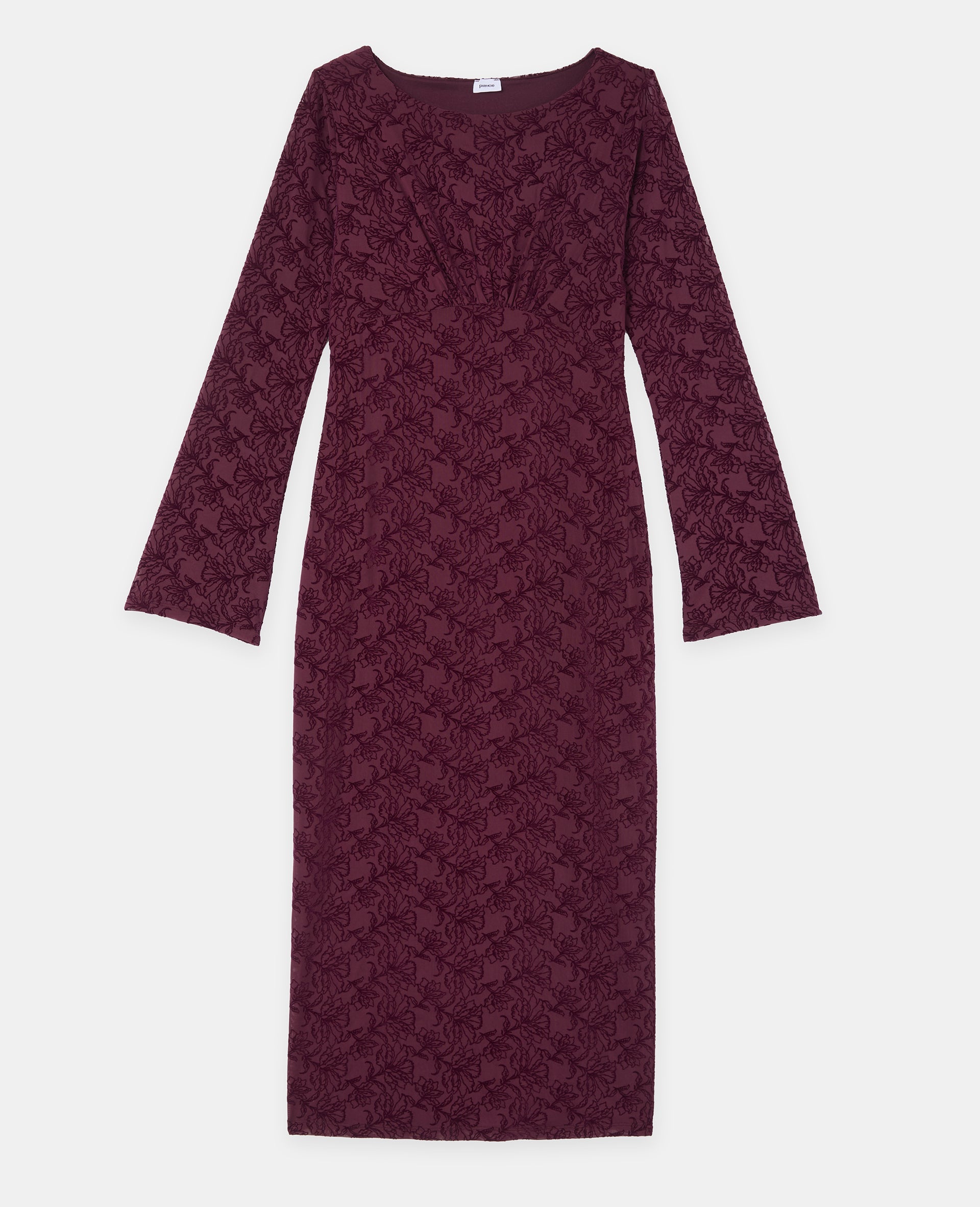 Robe longue en résille avec motifs fleurs en velours