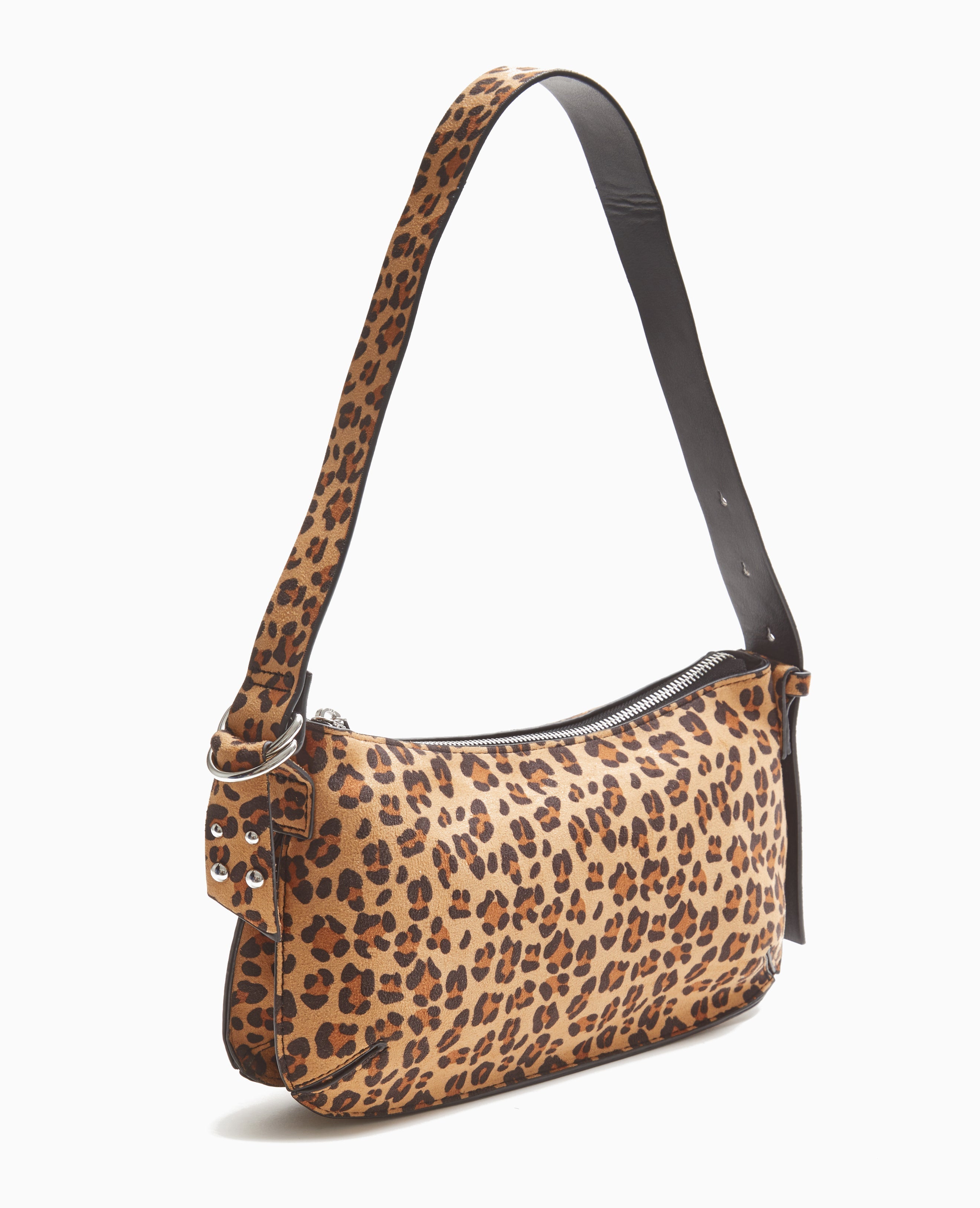 Sac porté épaule effet double poche motif léopard