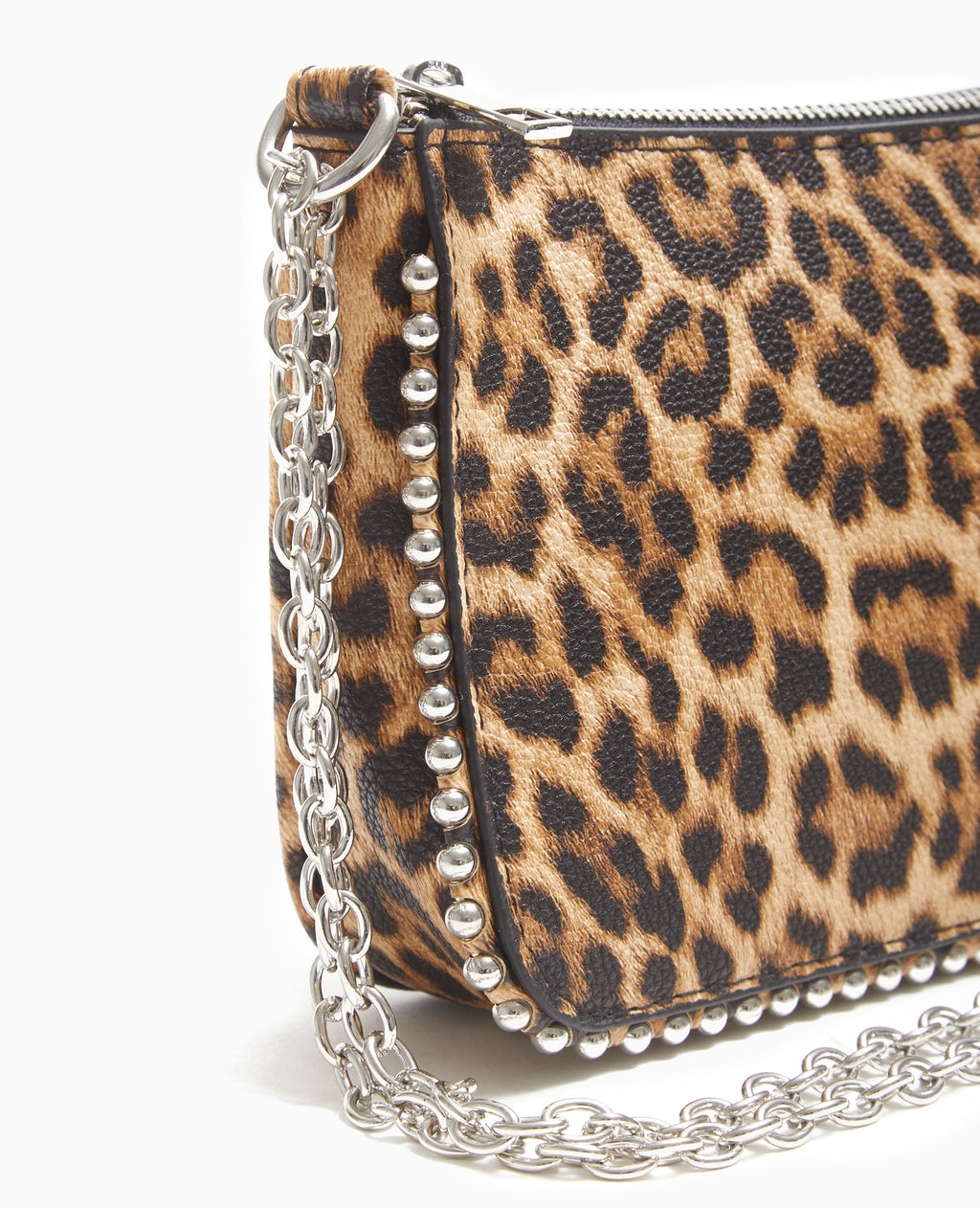 Sac pochette motif léopard avec chaînette et clous