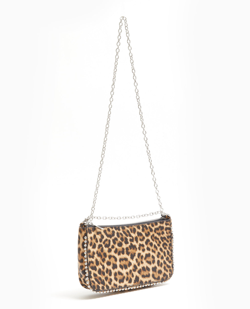 Sac pochette motif léopard avec chaînette et clous