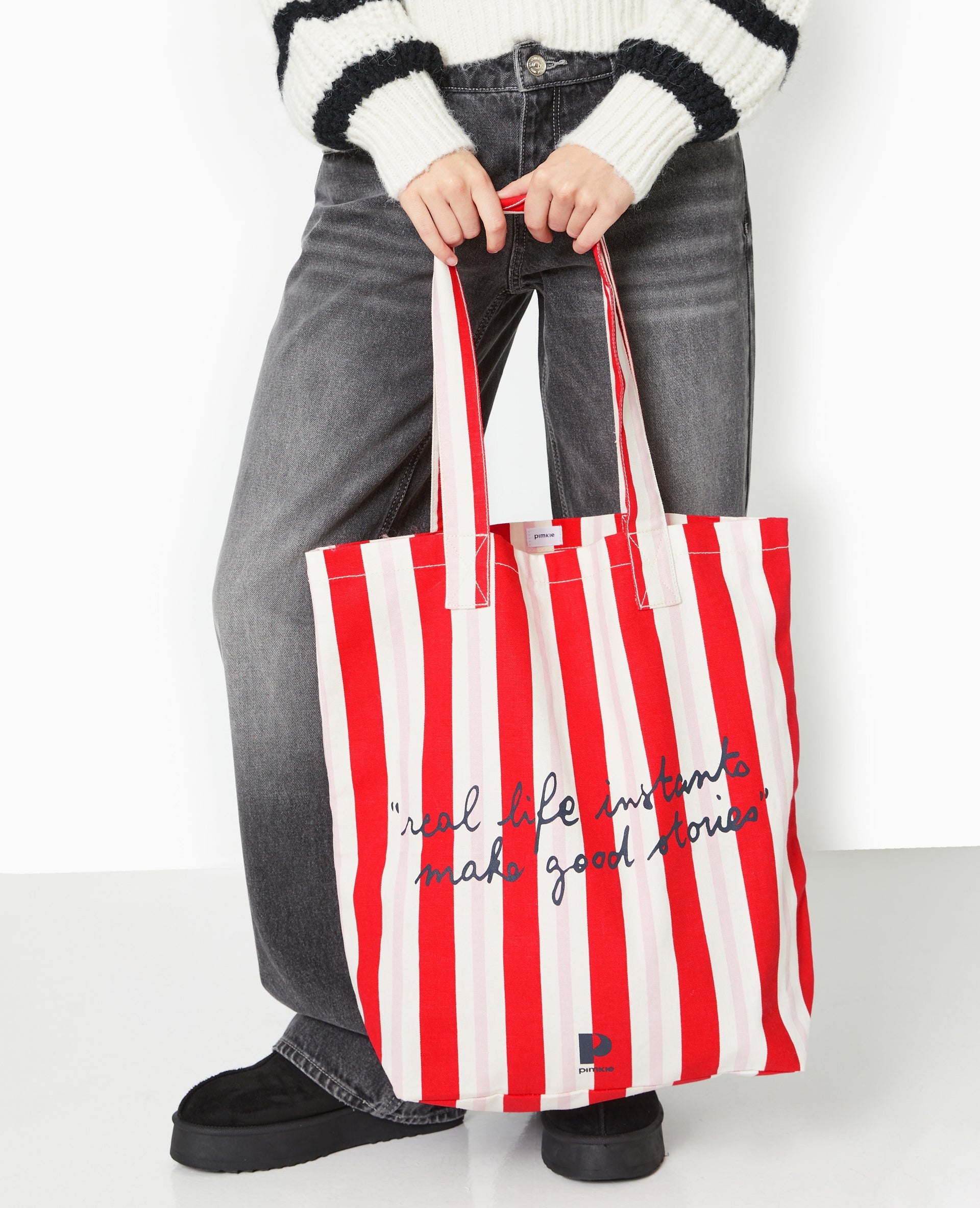Totebag rayé avec inscription