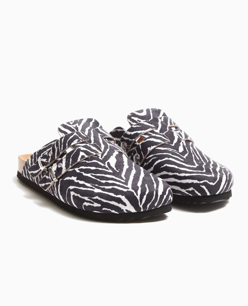 Mules sabots en suédine motif zèbre