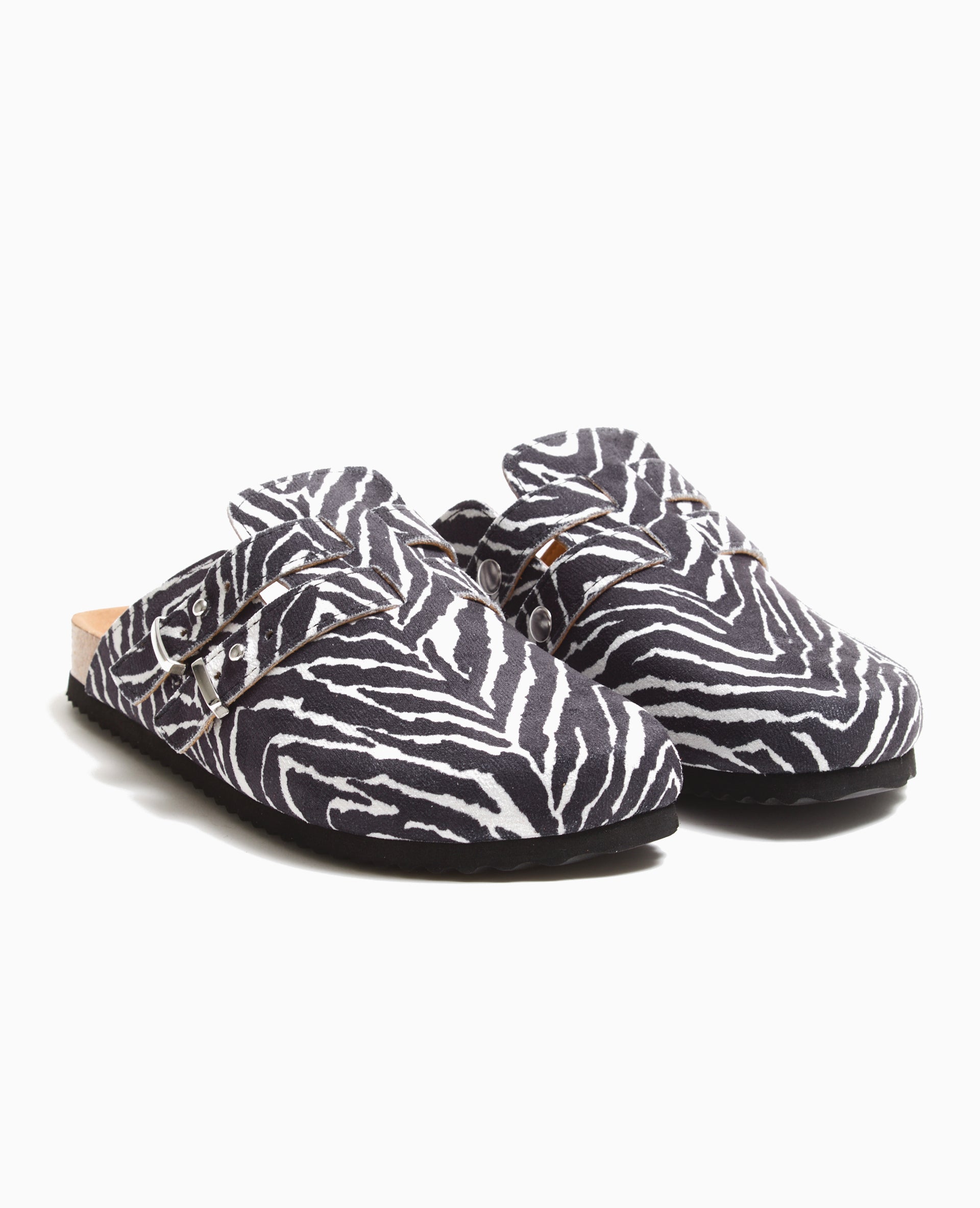 Mules sabots en suédine motif zèbre