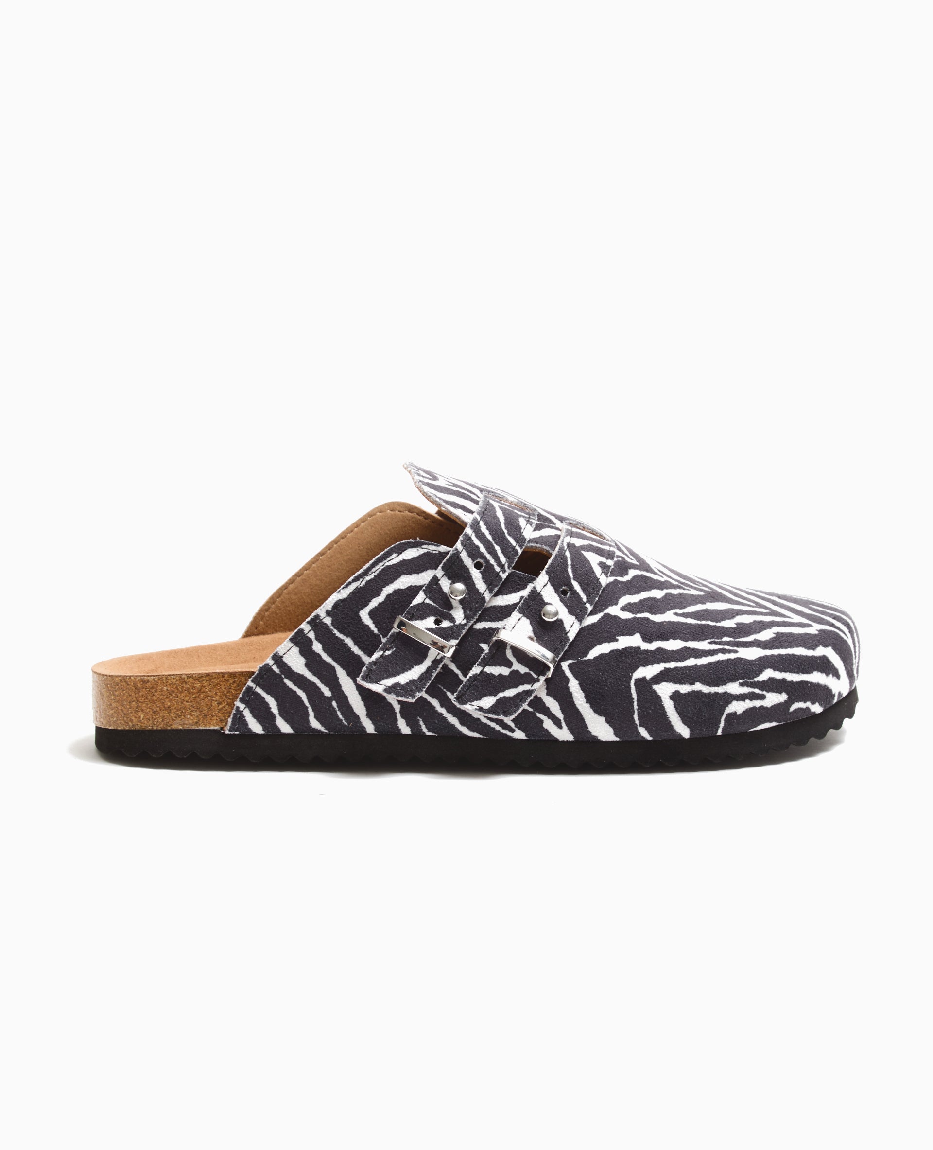 Mules sabots en suédine motif zèbre
