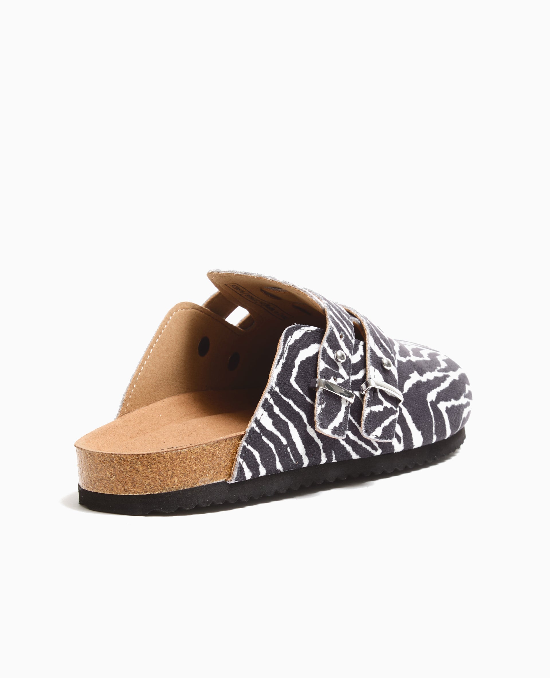 Mules sabots en suédine motif zèbre