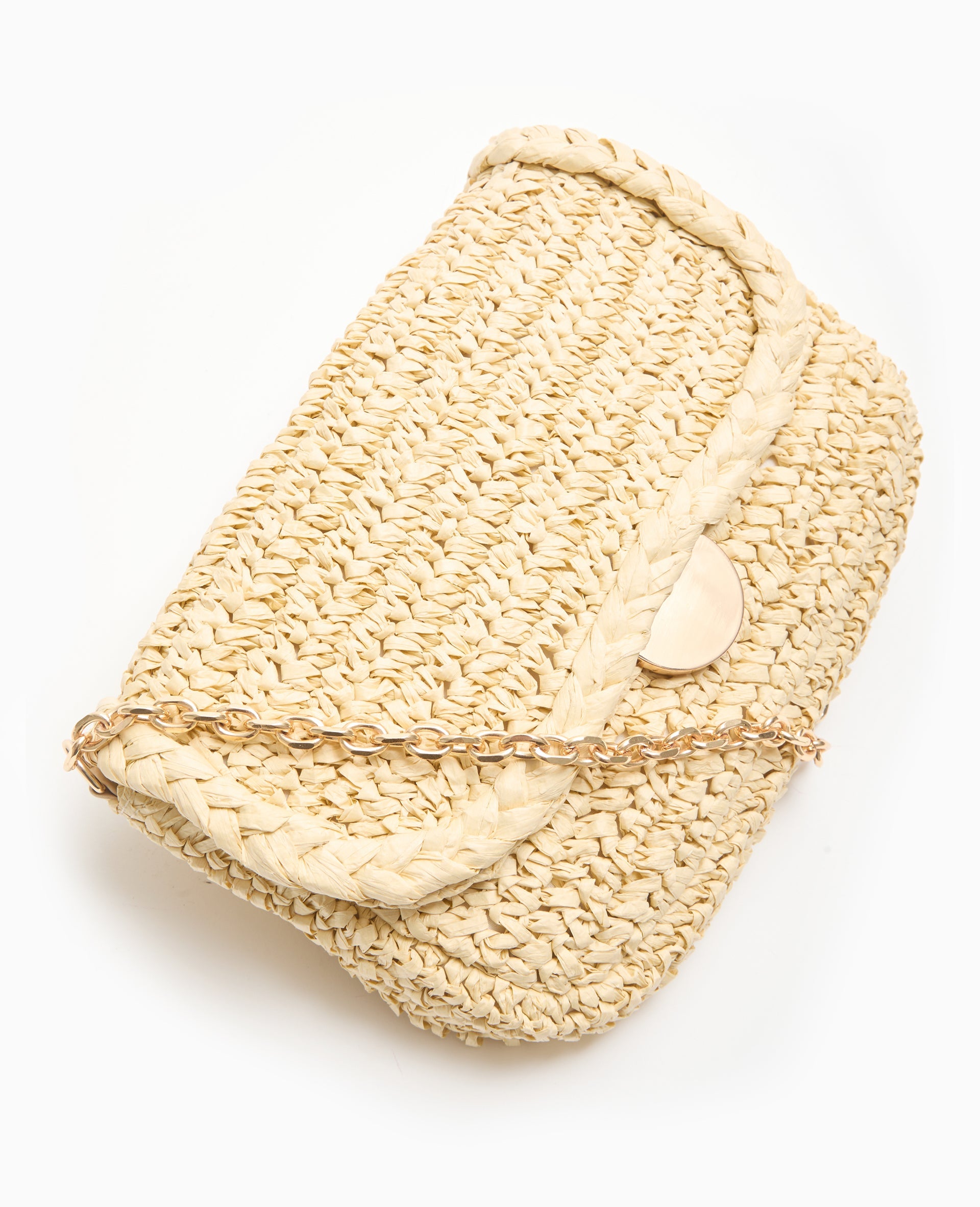 Sac en raphia avec bandoulière en chaine