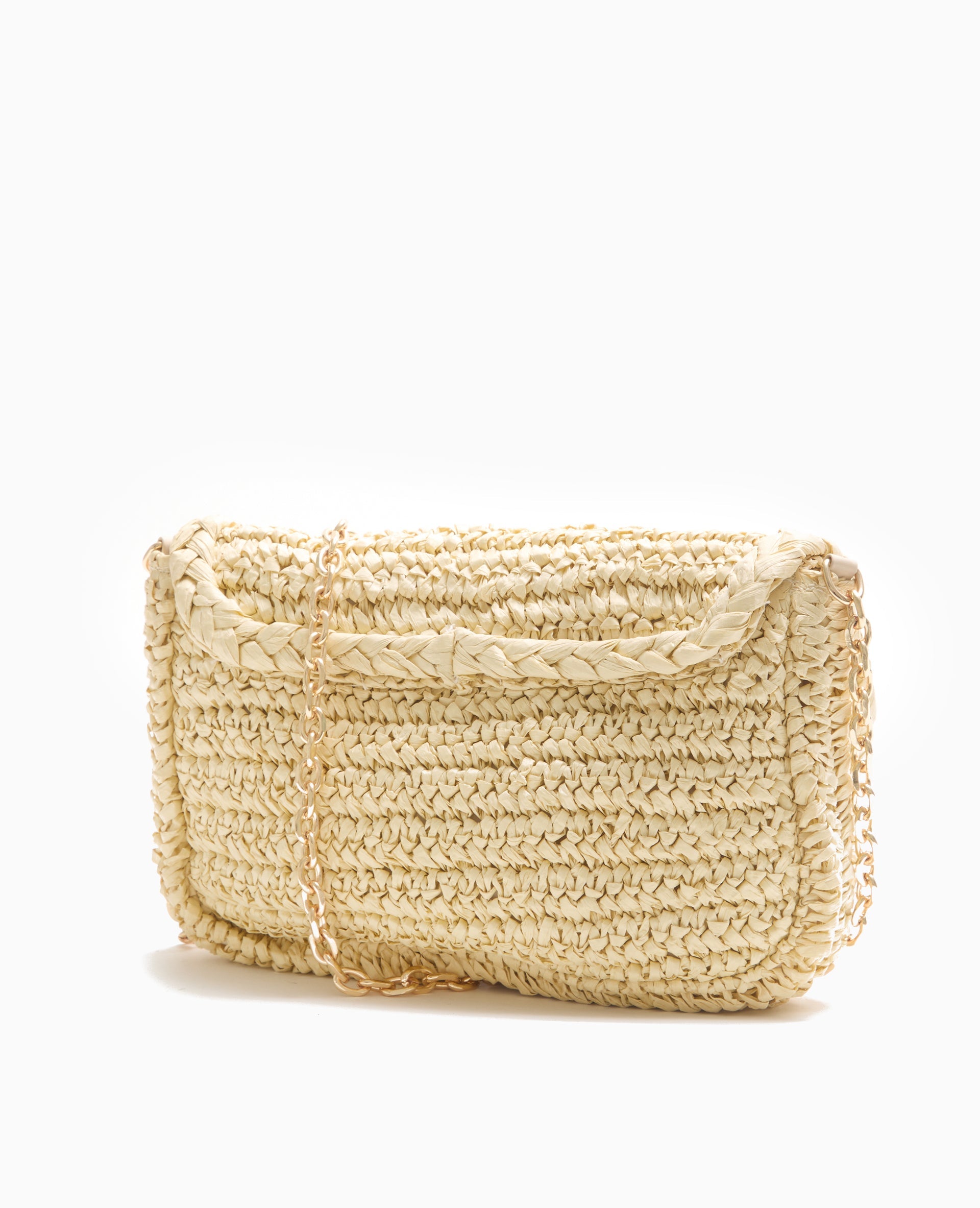 Sac en raphia avec bandoulière en chaine