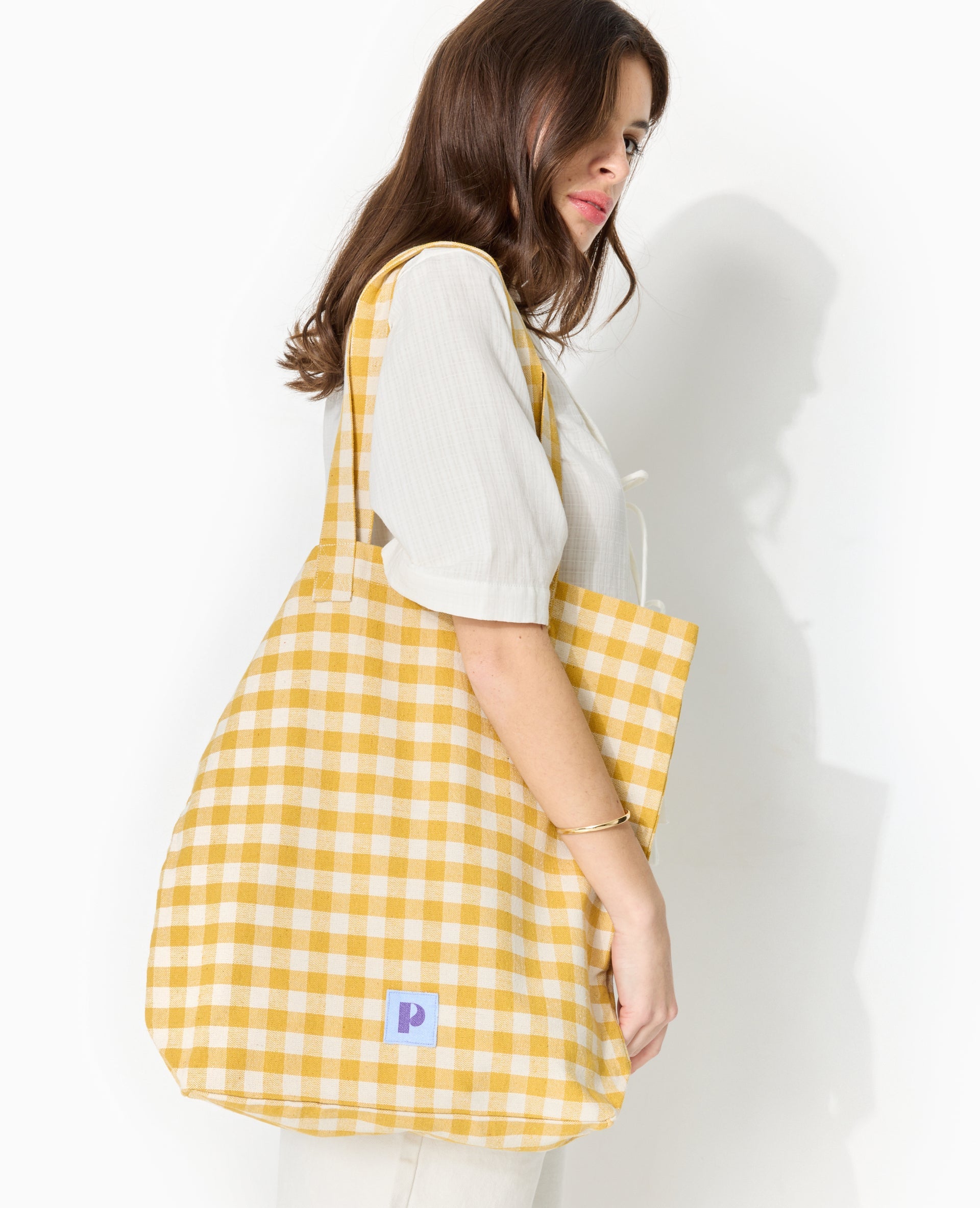 Grand totebag en tissu épais motif vichy
