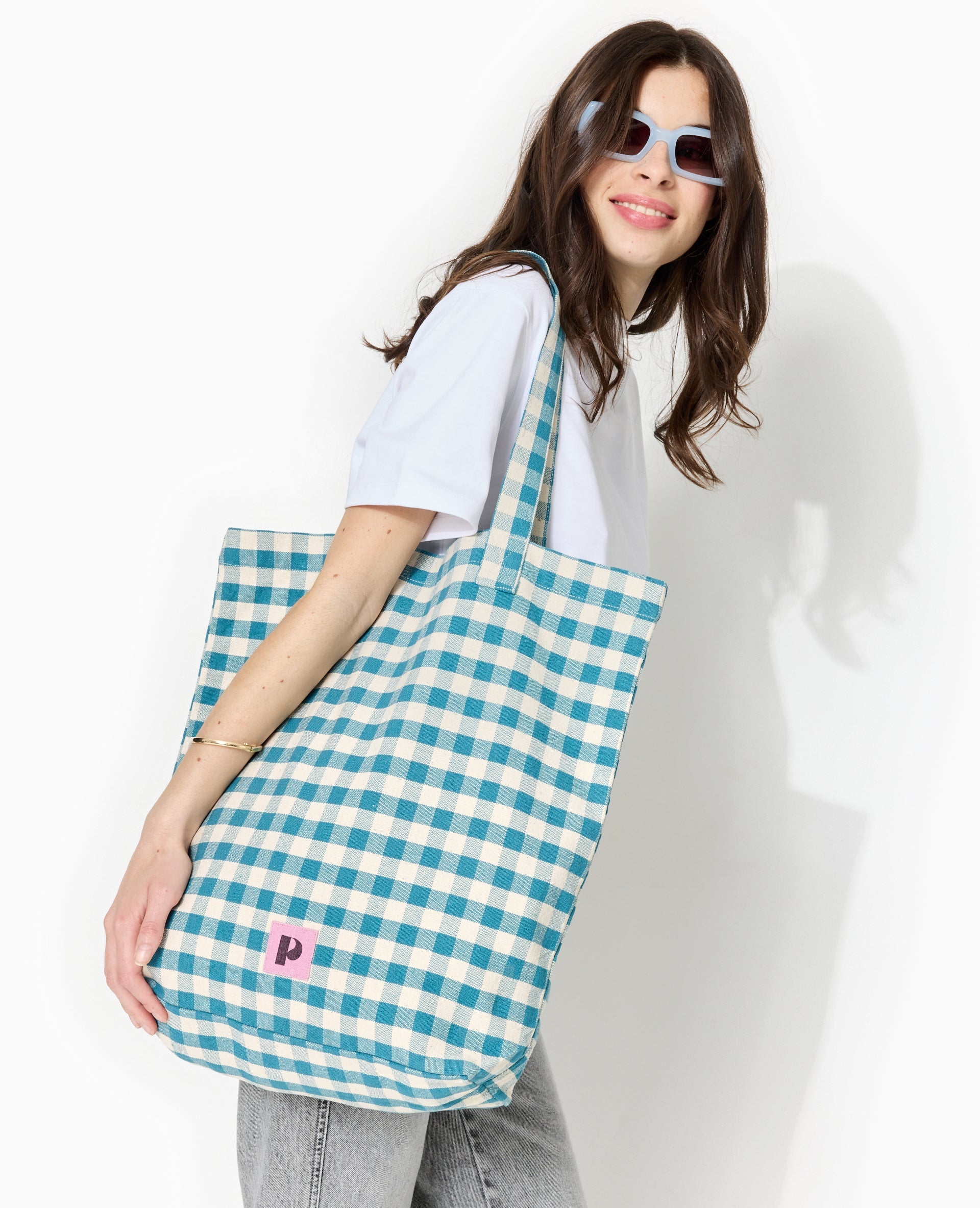 Grand totebag en tissu épais motif vichy